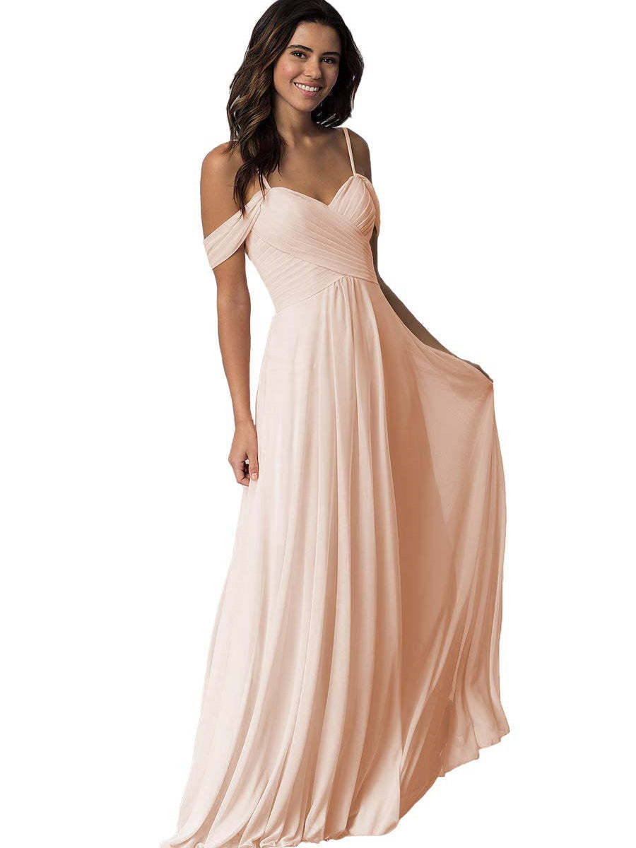 Sweetheart Off-Shoulder Floor-Length Chiffon Bridesmaid Dress with Pockets
