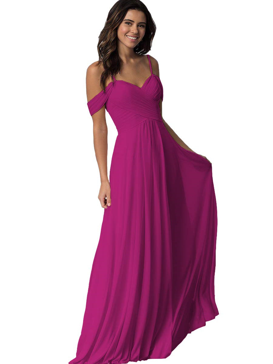 Sweetheart Off-Shoulder Floor-Length Chiffon Bridesmaid Dress with Pockets