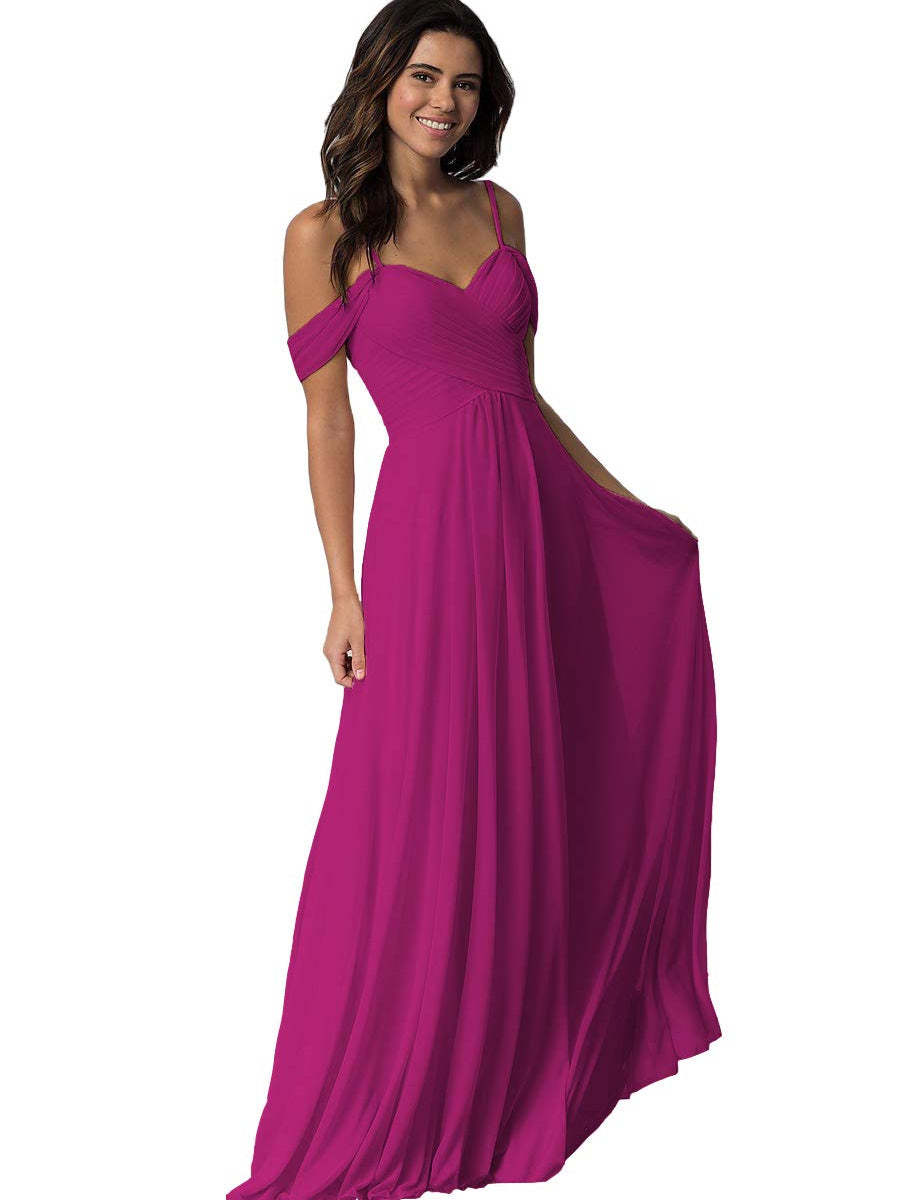 Sweetheart Off-Shoulder Floor-Length Chiffon Bridesmaid Dress with Pockets