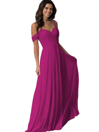 Sweetheart Off-Shoulder Floor-Length Chiffon Bridesmaid Dress with Pockets