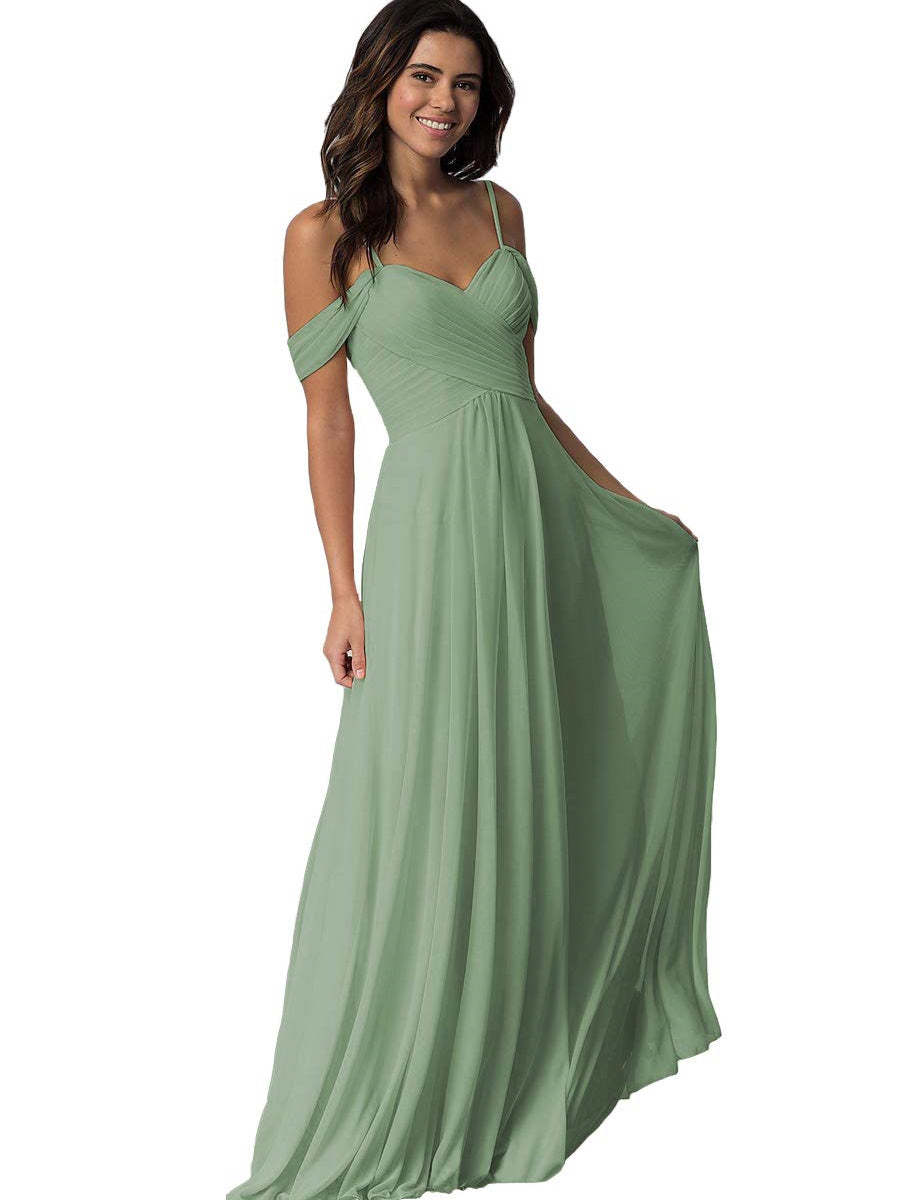 Sweetheart Off-Shoulder Floor-Length Chiffon Bridesmaid Dress with Pockets