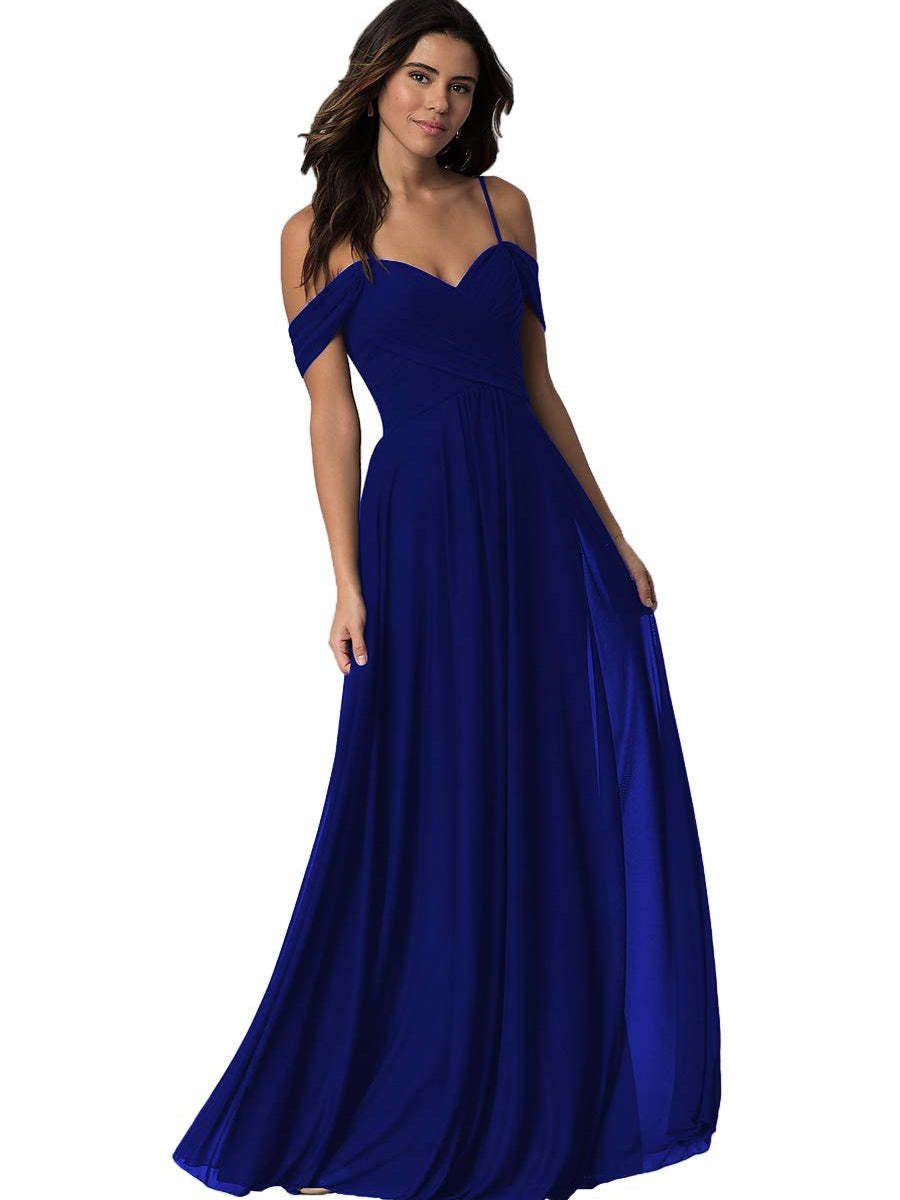 Sweetheart Off-Shoulder Floor-Length Chiffon Bridesmaid Dress with Pockets