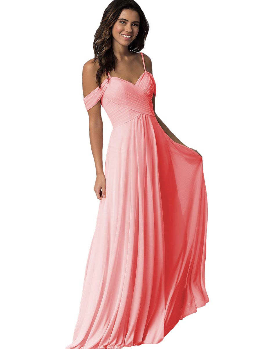 Sweetheart Off-Shoulder Floor-Length Chiffon Bridesmaid Dress with Pockets