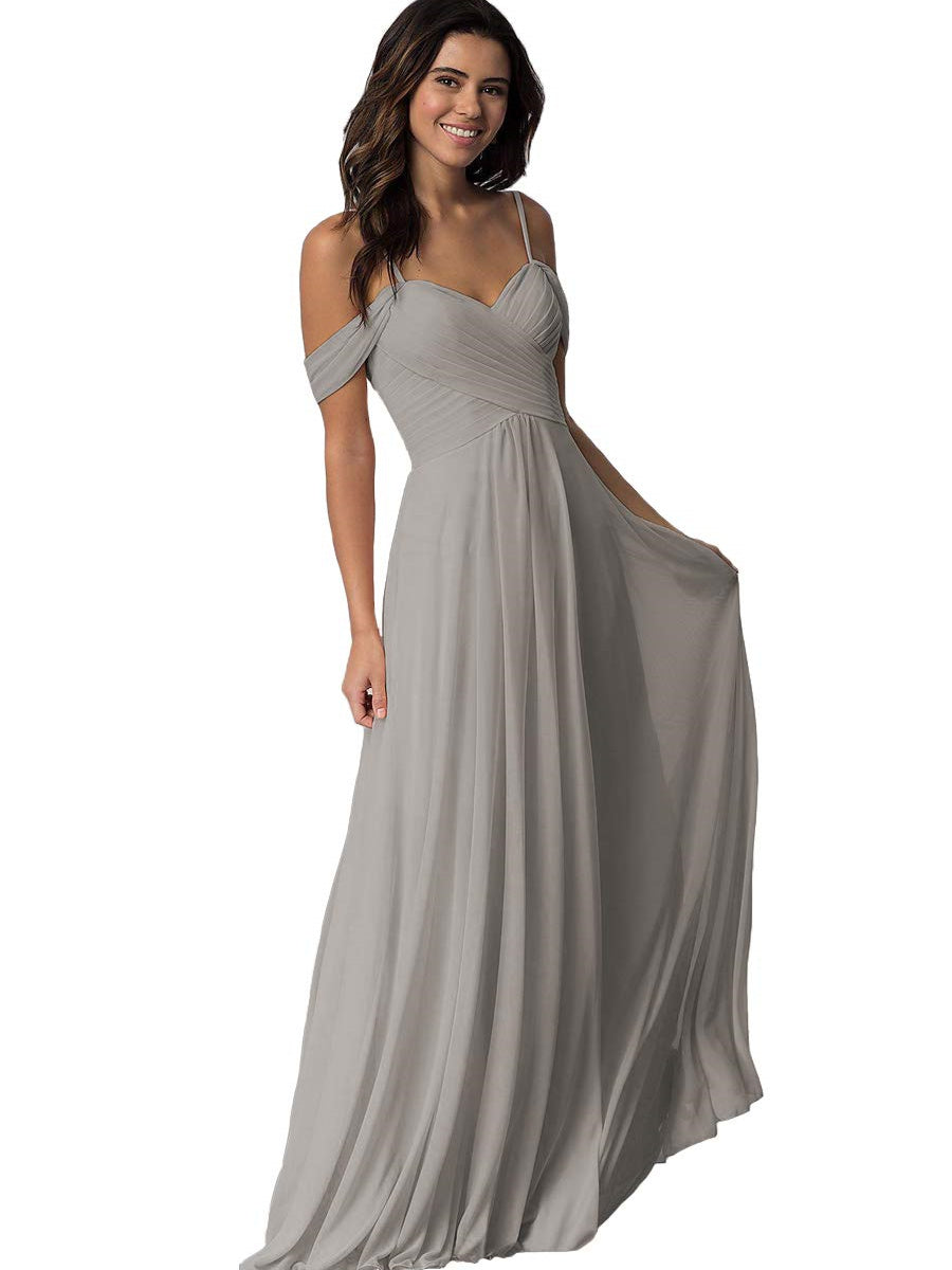 Sweetheart Off-Shoulder Floor-Length Chiffon Bridesmaid Dress with Pockets