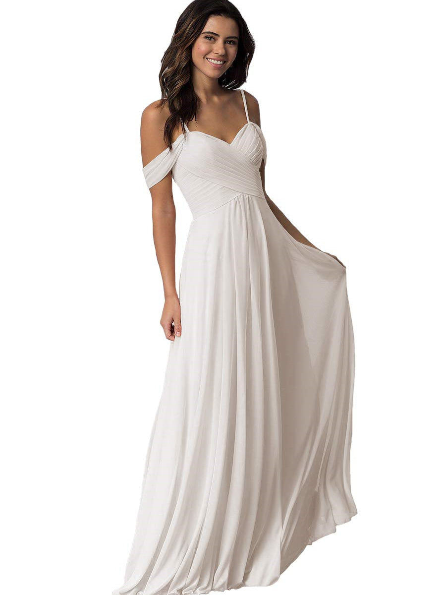 Sweetheart Off-Shoulder Floor-Length Chiffon Bridesmaid Dress with Pockets