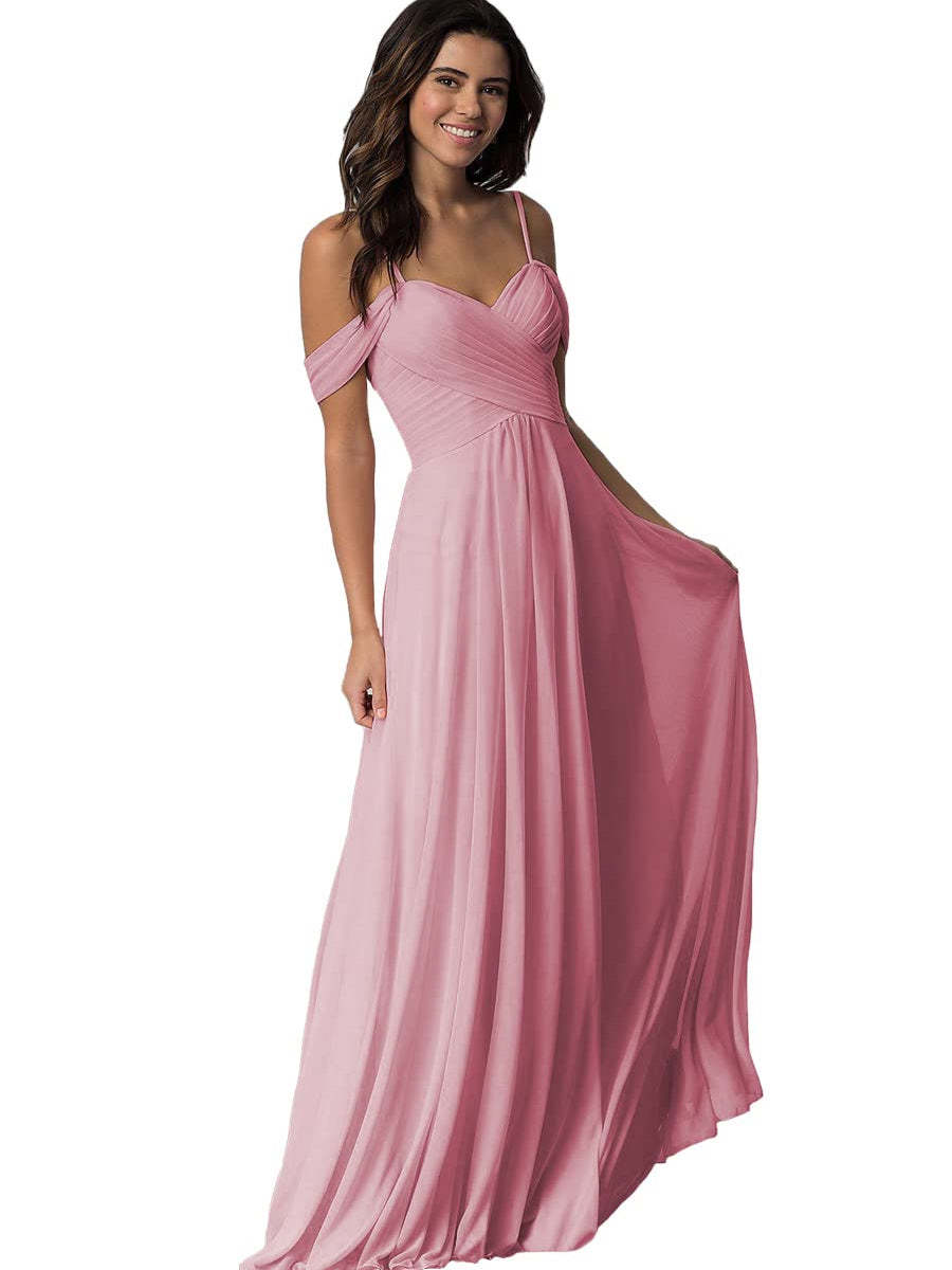 Sweetheart Off-Shoulder Floor-Length Chiffon Bridesmaid Dress with Pockets