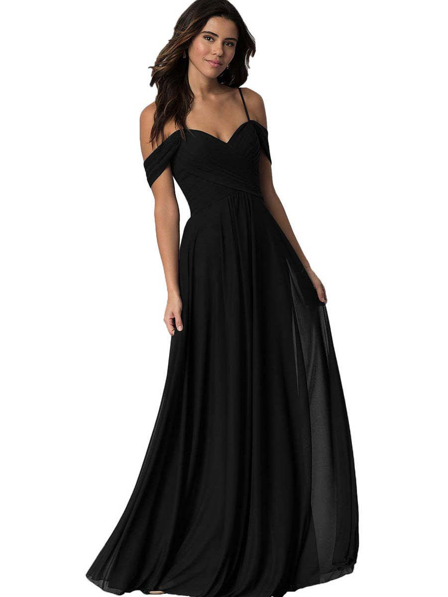 Sweetheart Off-Shoulder Floor-Length Chiffon Bridesmaid Dress with Pockets