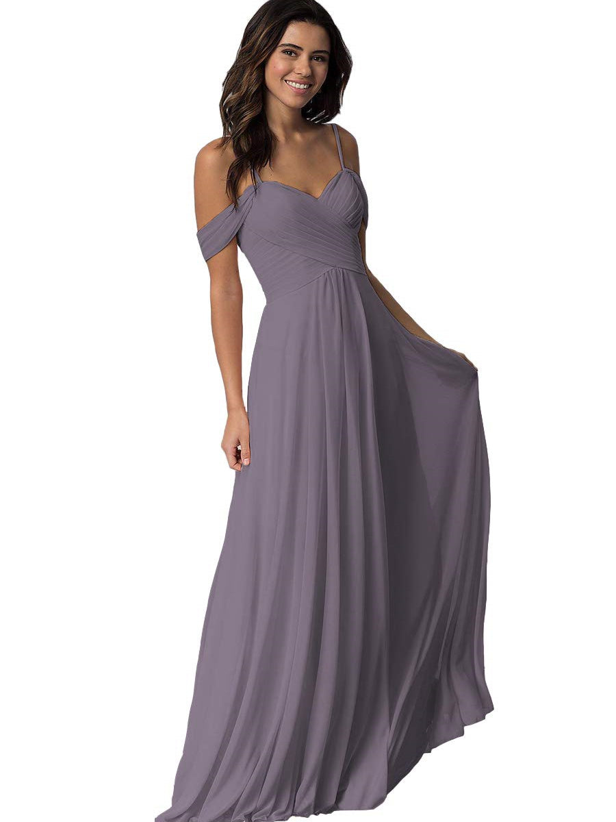 Sweetheart Off-Shoulder Floor-Length Chiffon Bridesmaid Dress with Pockets