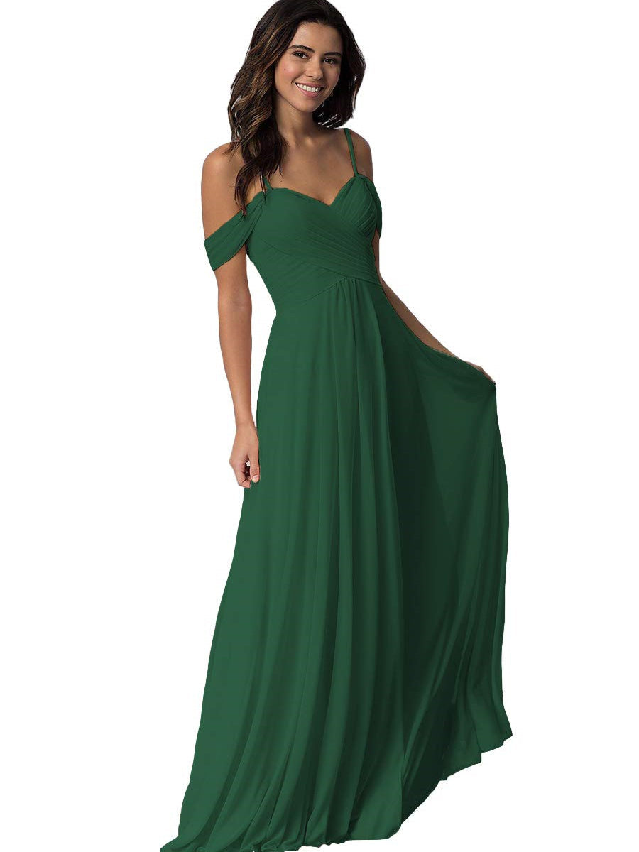 Sweetheart Off-Shoulder Floor-Length Chiffon Bridesmaid Dress with Pockets