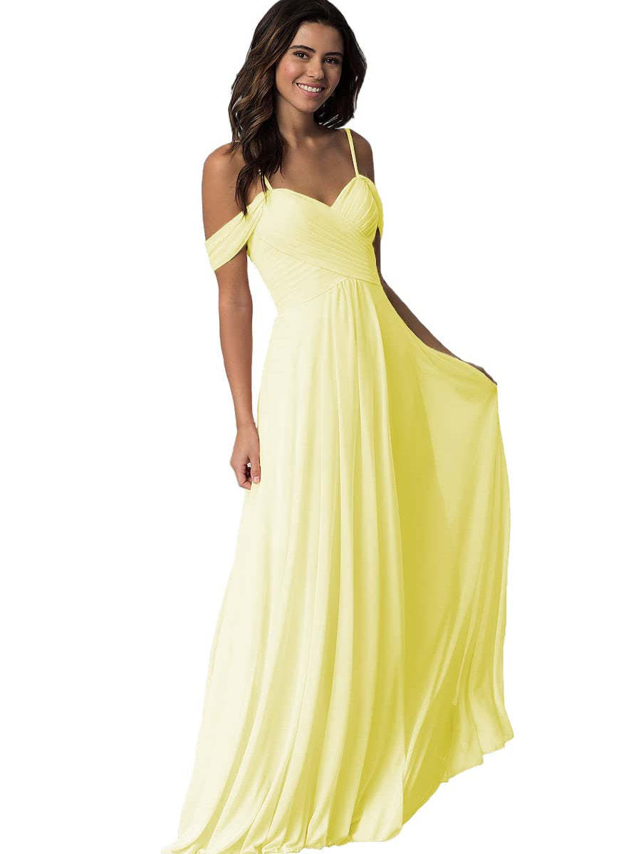 Sweetheart Off-Shoulder Floor-Length Chiffon Bridesmaid Dress with Pockets