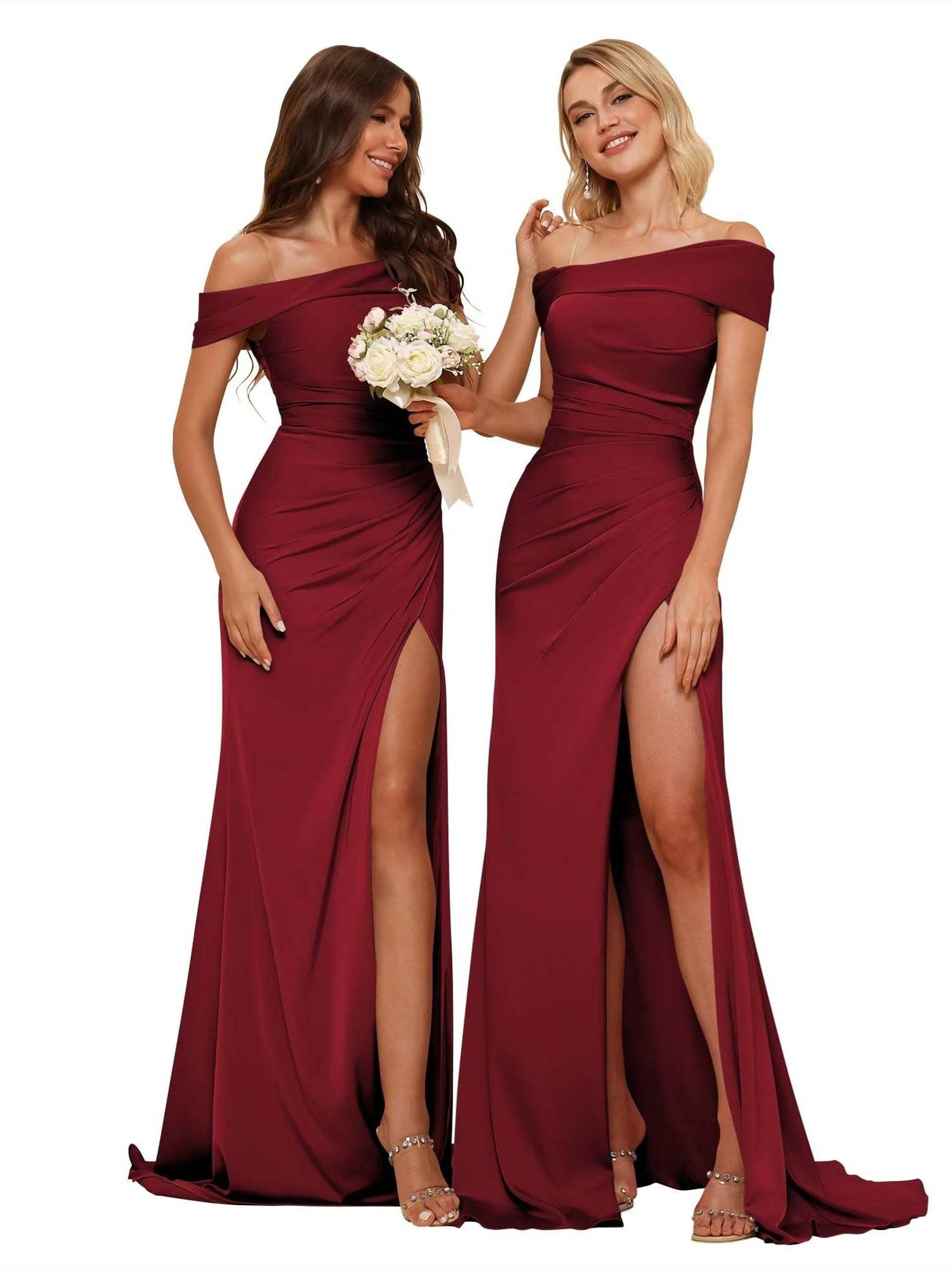 Off-Shoulder Sleeveless Mermaid Bridesmaid Dress with Slit and Sweep Train