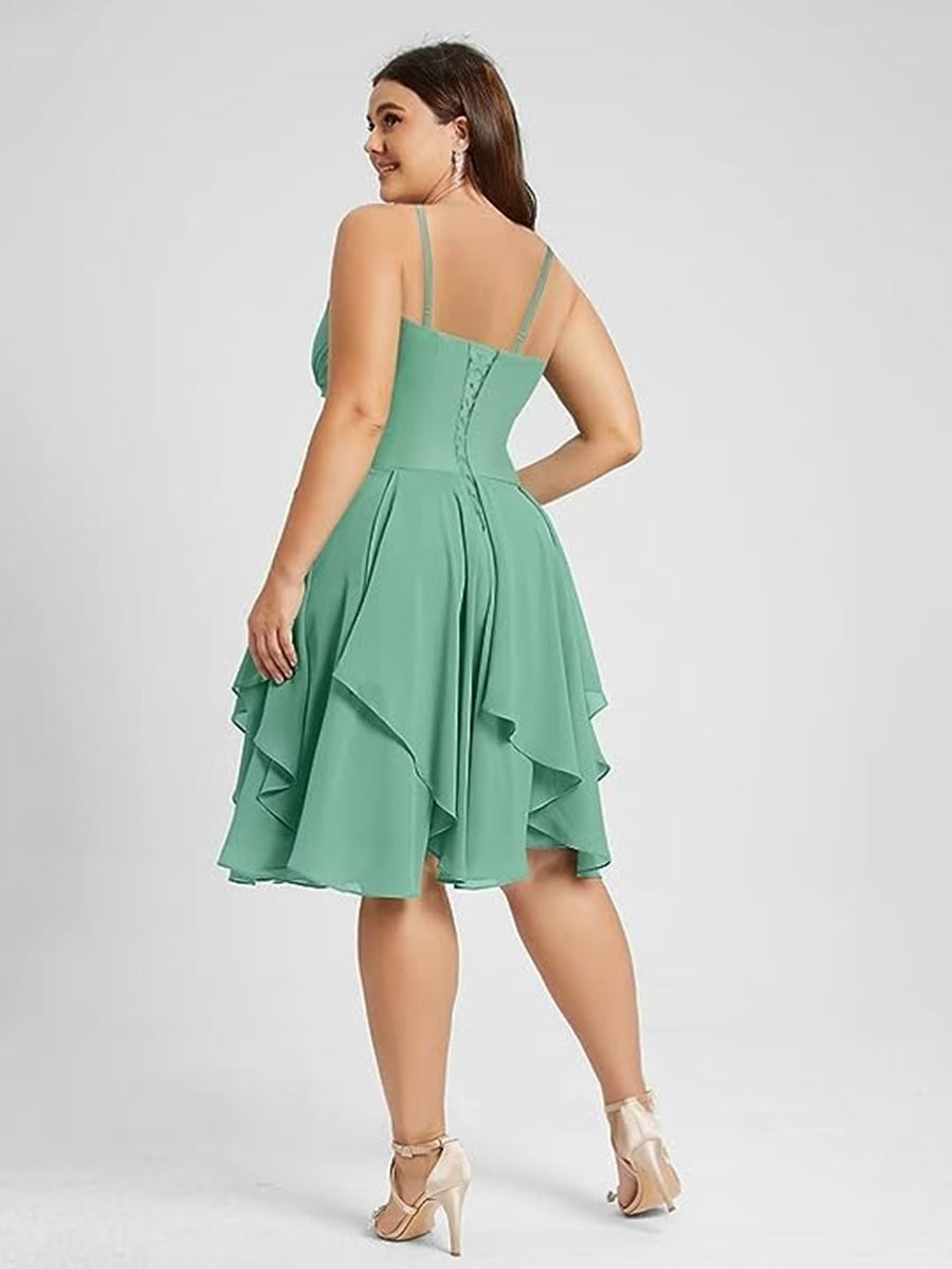 Princess A-Line Halter Mini Bridesmaid Dresses with Chiffon Ruffle and Pleated Pockets
