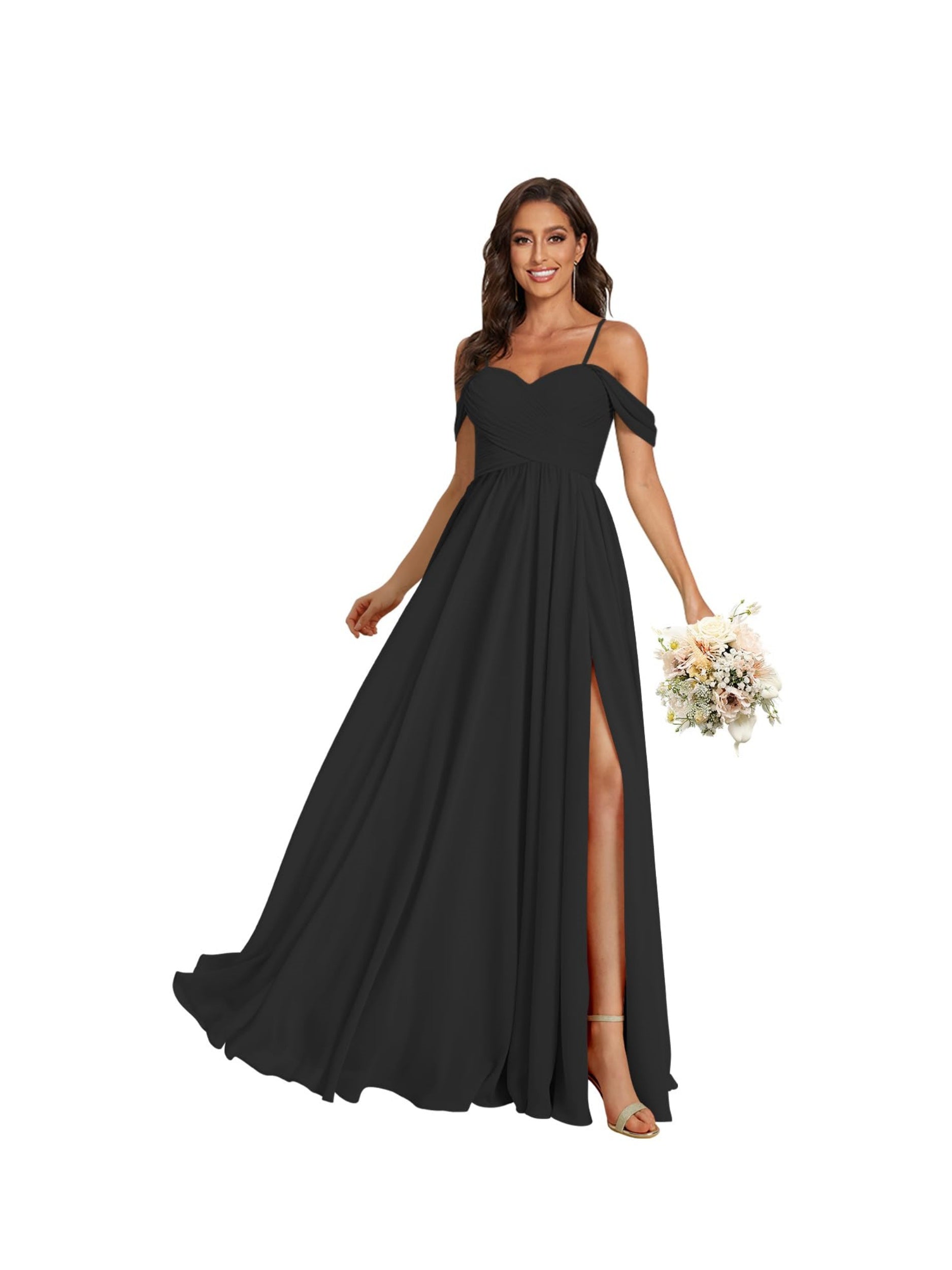 Sweetheart Off-Shoulder Floor-Length Chiffon Bridesmaid Dress with Pockets and Slit