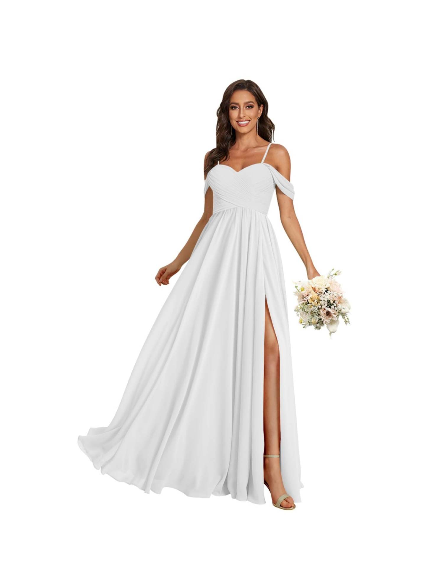 Sweetheart Off-Shoulder Floor-Length Chiffon Bridesmaid Dress with Pockets and Slit