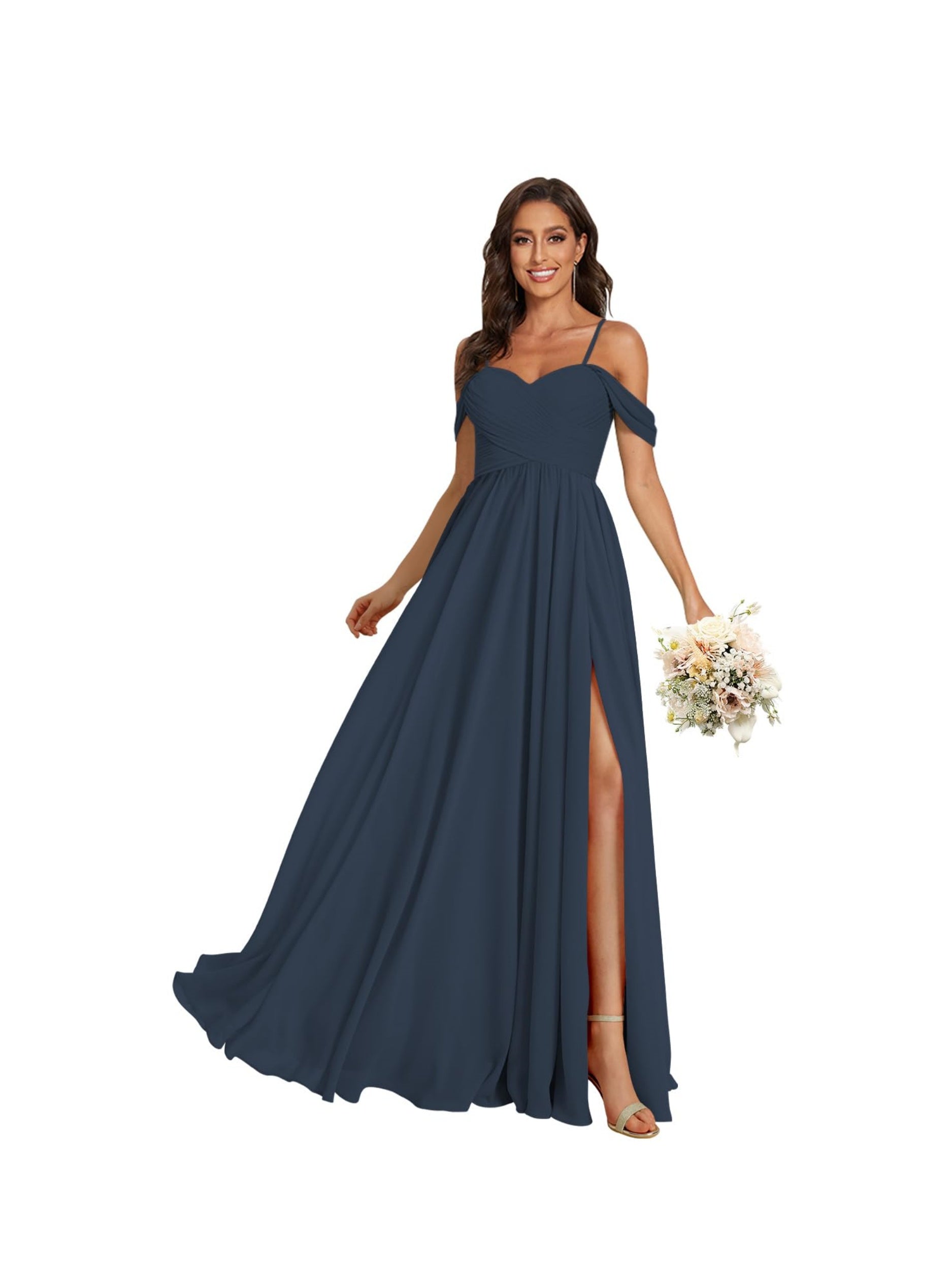 Sweetheart Off-Shoulder Floor-Length Chiffon Bridesmaid Dress with Pockets and Slit