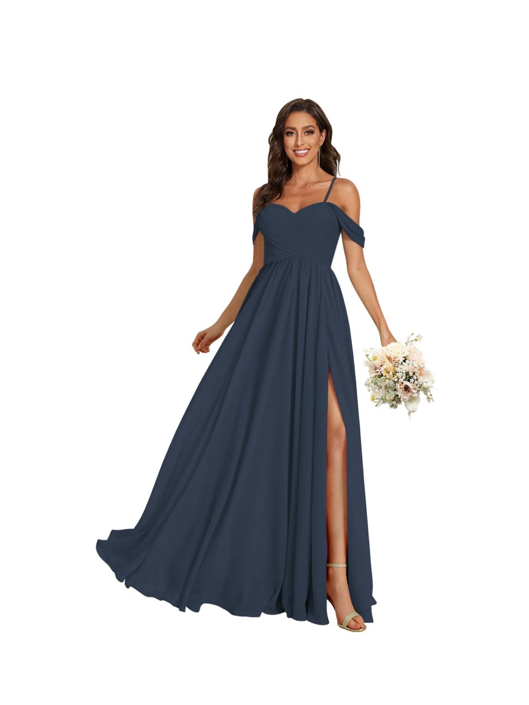 Sweetheart Off-Shoulder Floor-Length Chiffon Bridesmaid Dress with Pockets and Slit