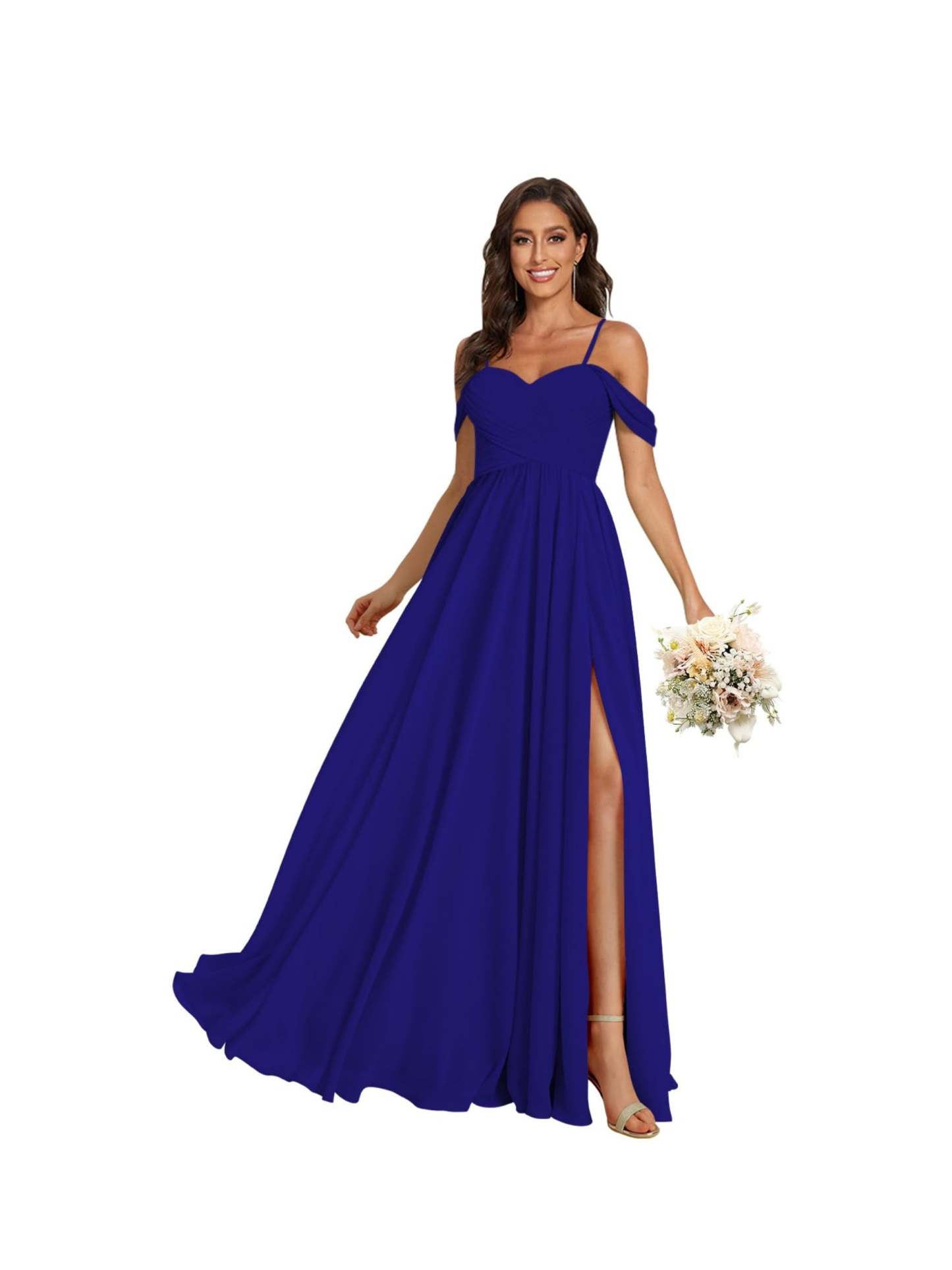 Sweetheart Off-Shoulder Floor-Length Chiffon Bridesmaid Dress with Pockets and Slit