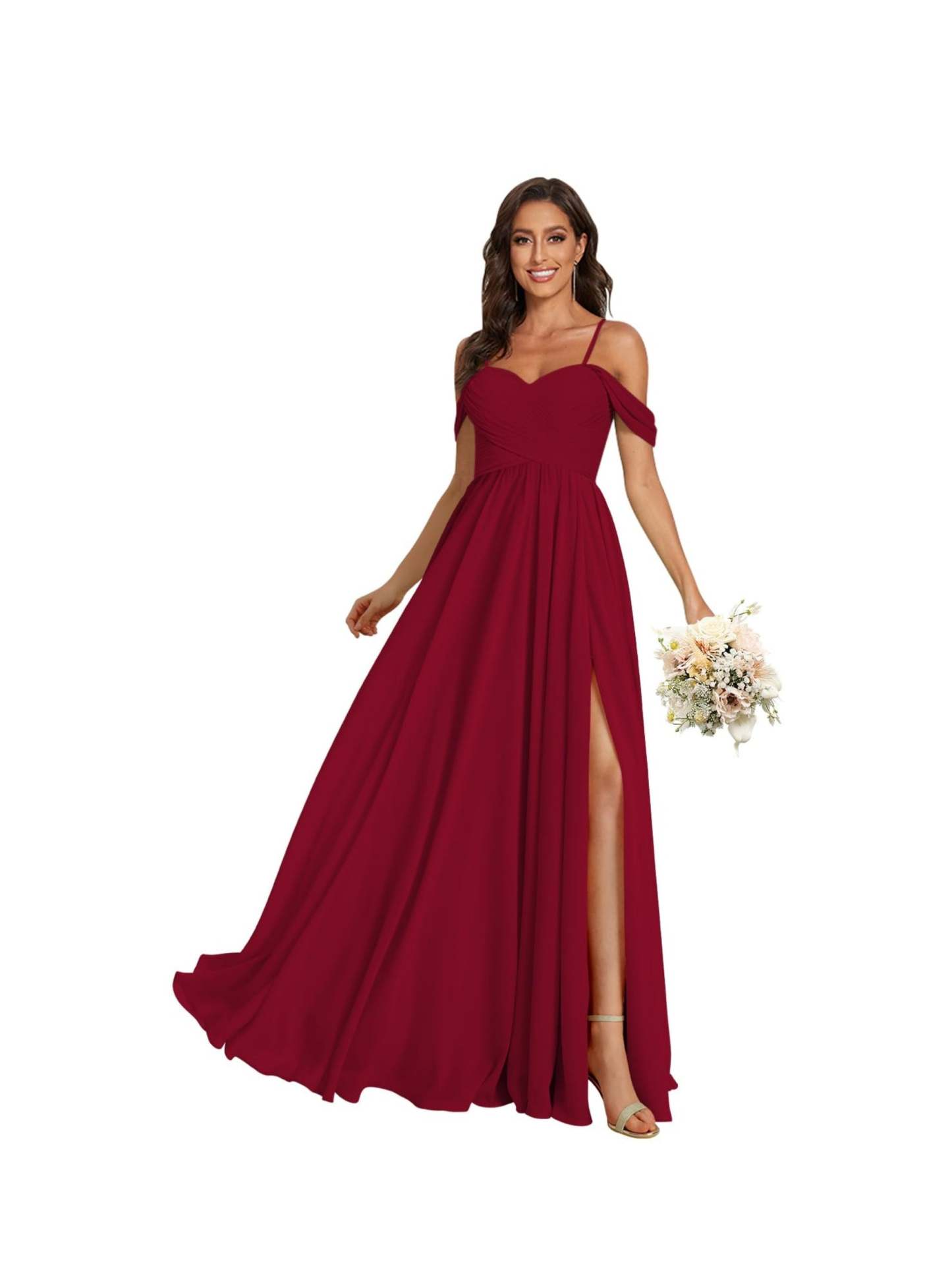 Sweetheart Off-Shoulder Floor-Length Chiffon Bridesmaid Dress with Pockets and Slit