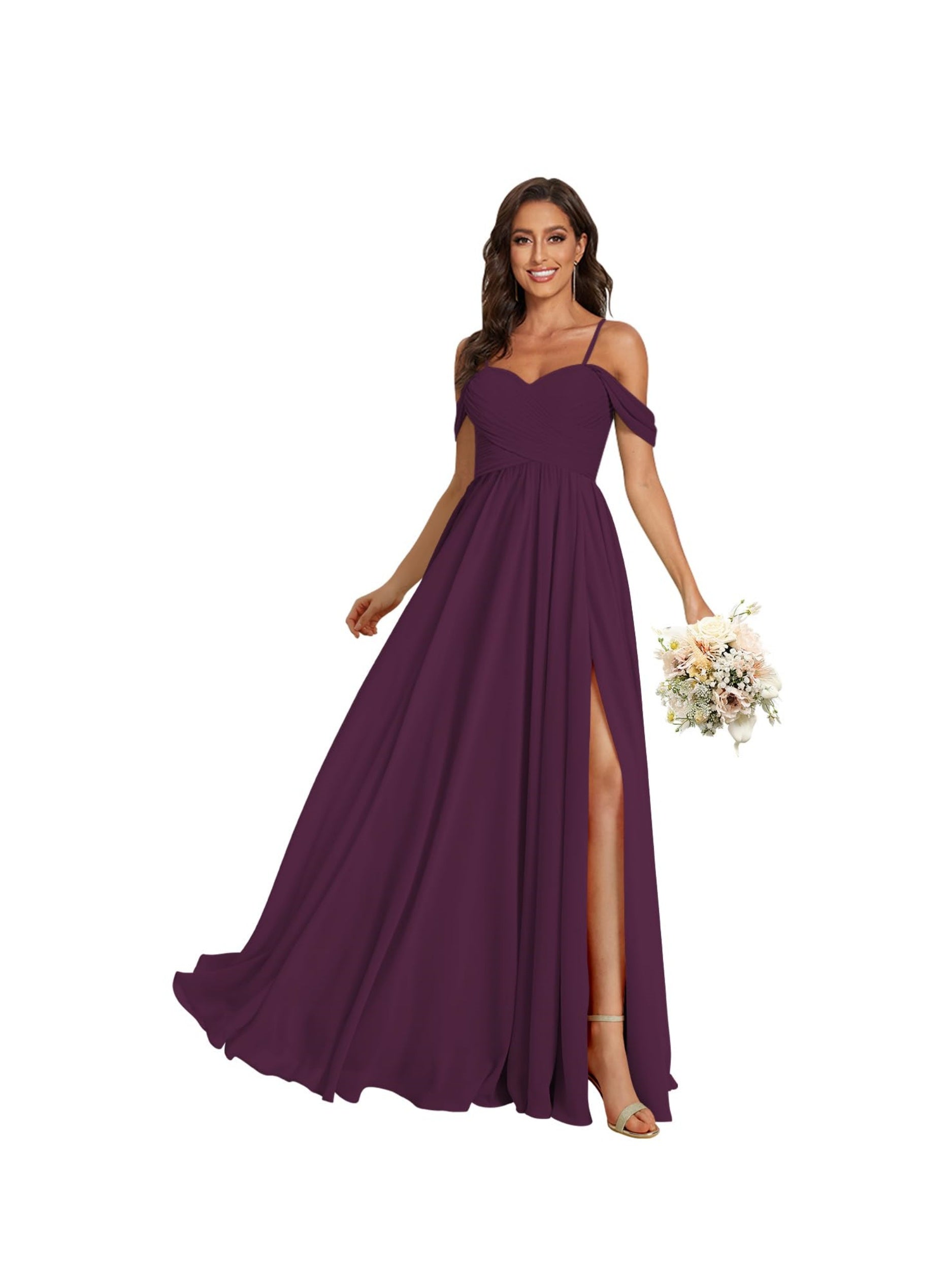 Sweetheart Off-Shoulder Floor-Length Chiffon Bridesmaid Dress with Pockets and Slit