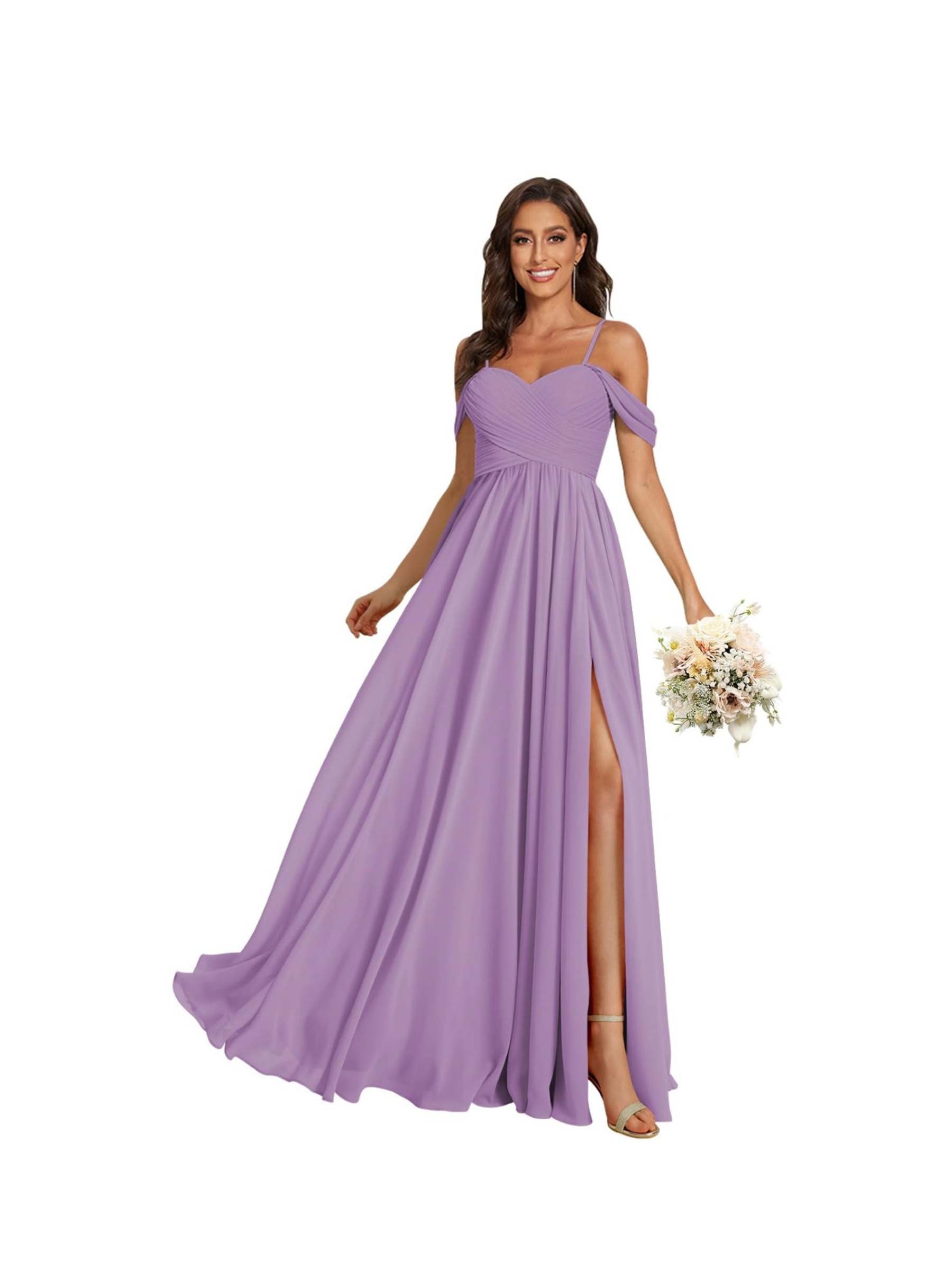 Sweetheart Off-Shoulder Floor-Length Chiffon Bridesmaid Dress with Pockets and Slit