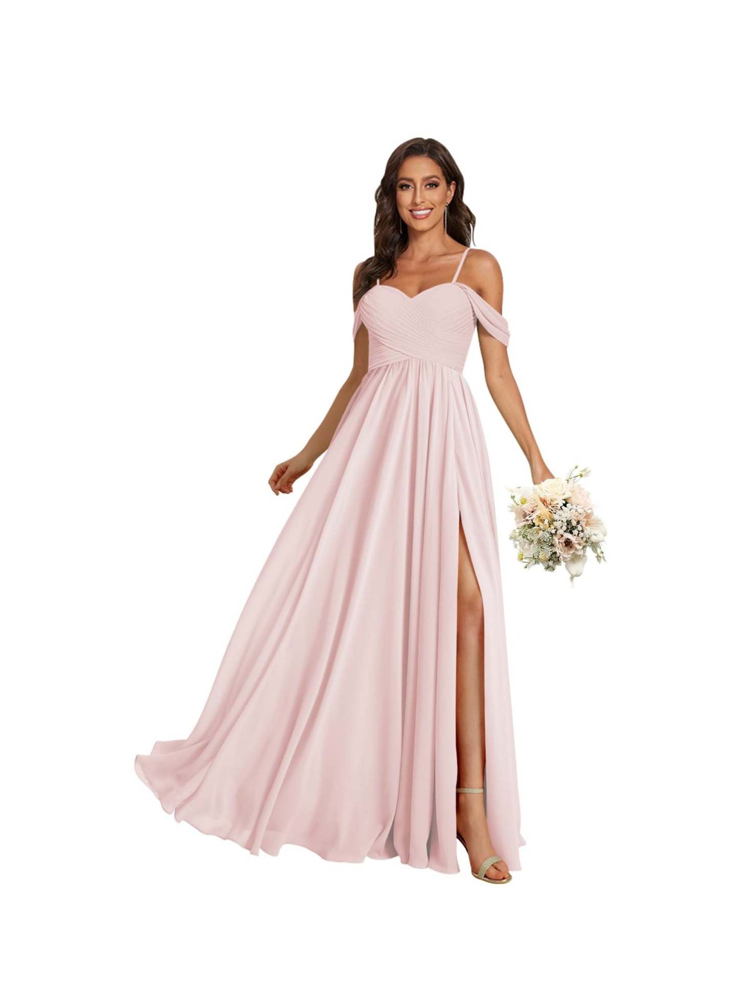 Sweetheart Off-Shoulder Floor-Length Chiffon Bridesmaid Dress with Pockets and Slit