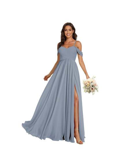 Sweetheart Off-Shoulder Floor-Length Chiffon Bridesmaid Dress with Pockets and Slit