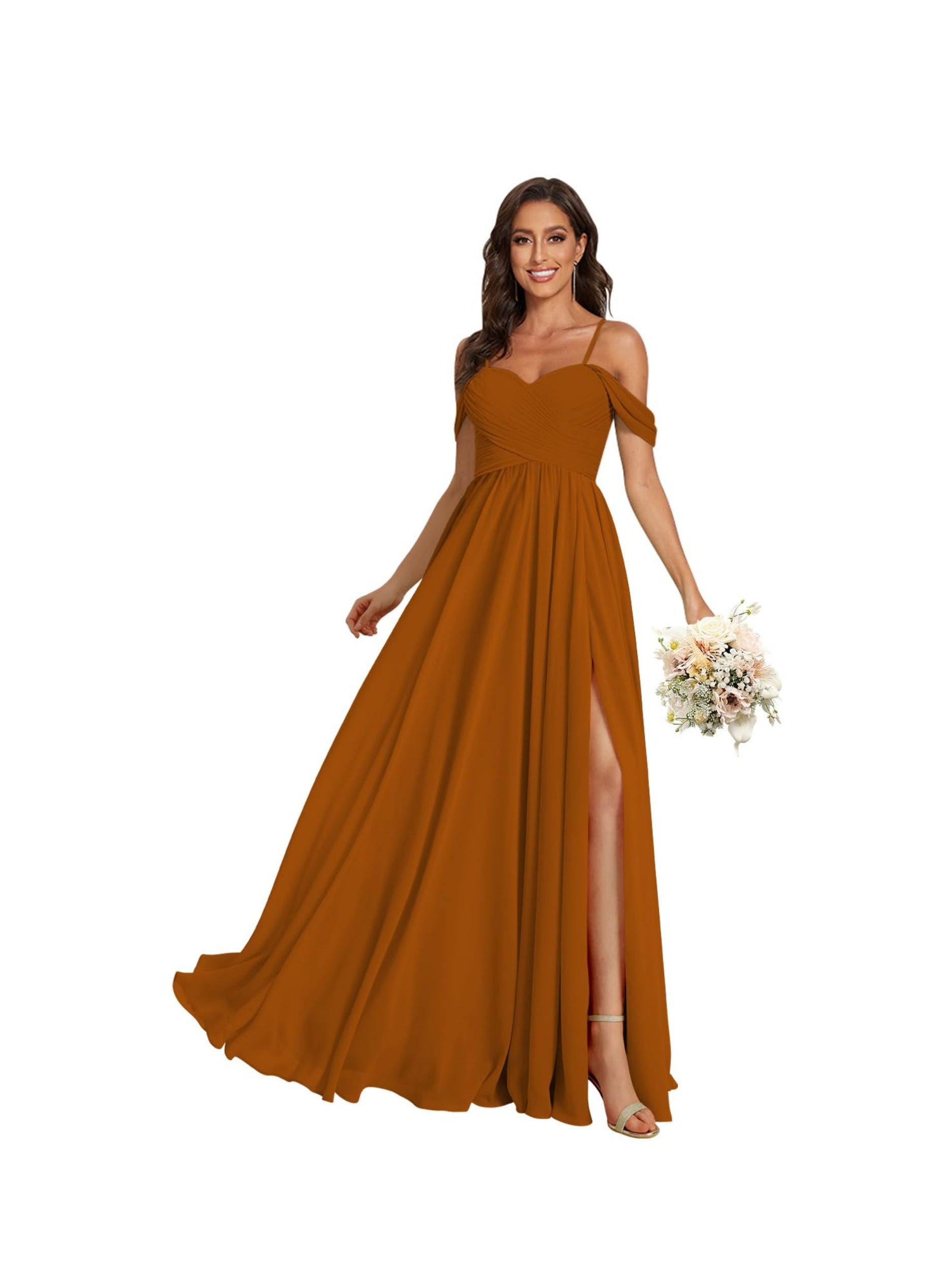 Sweetheart Off-Shoulder Floor-Length Chiffon Bridesmaid Dress with Pockets and Slit