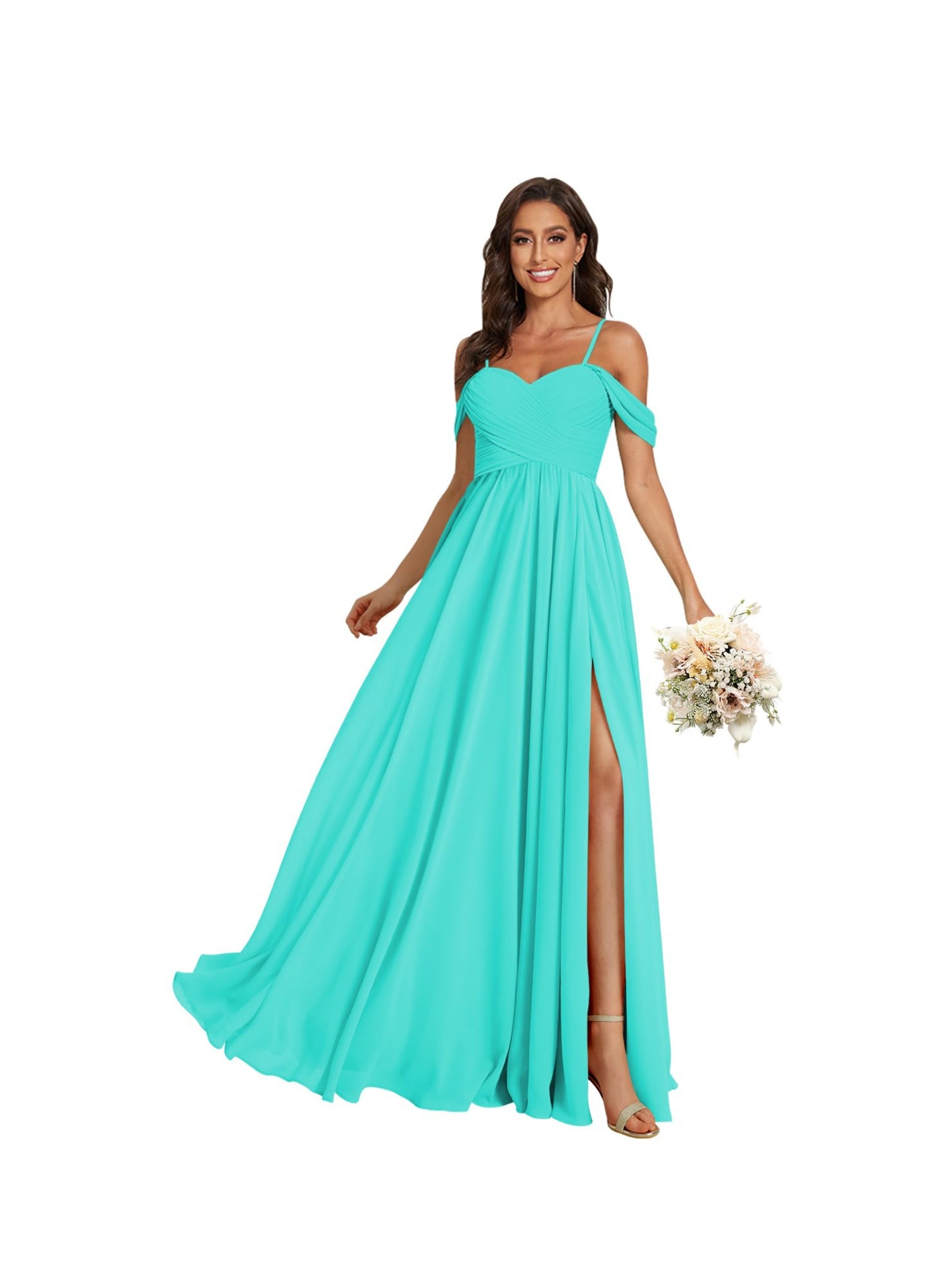 Sweetheart Off-Shoulder Floor-Length Chiffon Bridesmaid Dress with Pockets and Slit
