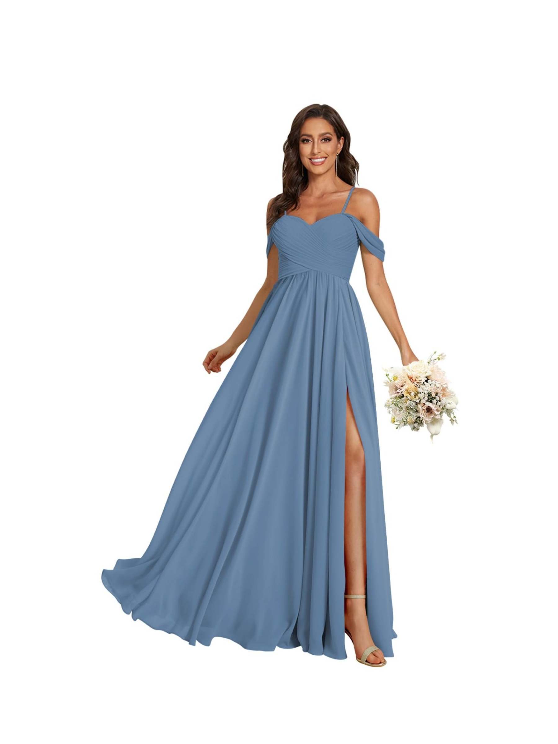 Sweetheart Off-Shoulder Floor-Length Chiffon Bridesmaid Dress with Pockets and Slit