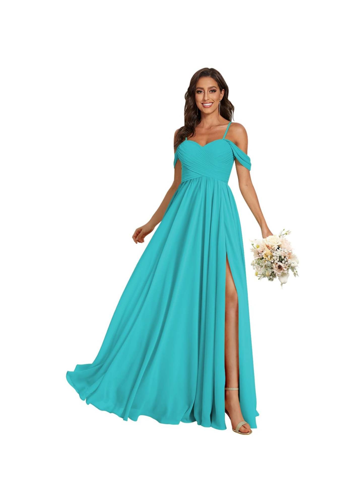 Sweetheart Off-Shoulder Floor-Length Chiffon Bridesmaid Dress with Pockets and Slit