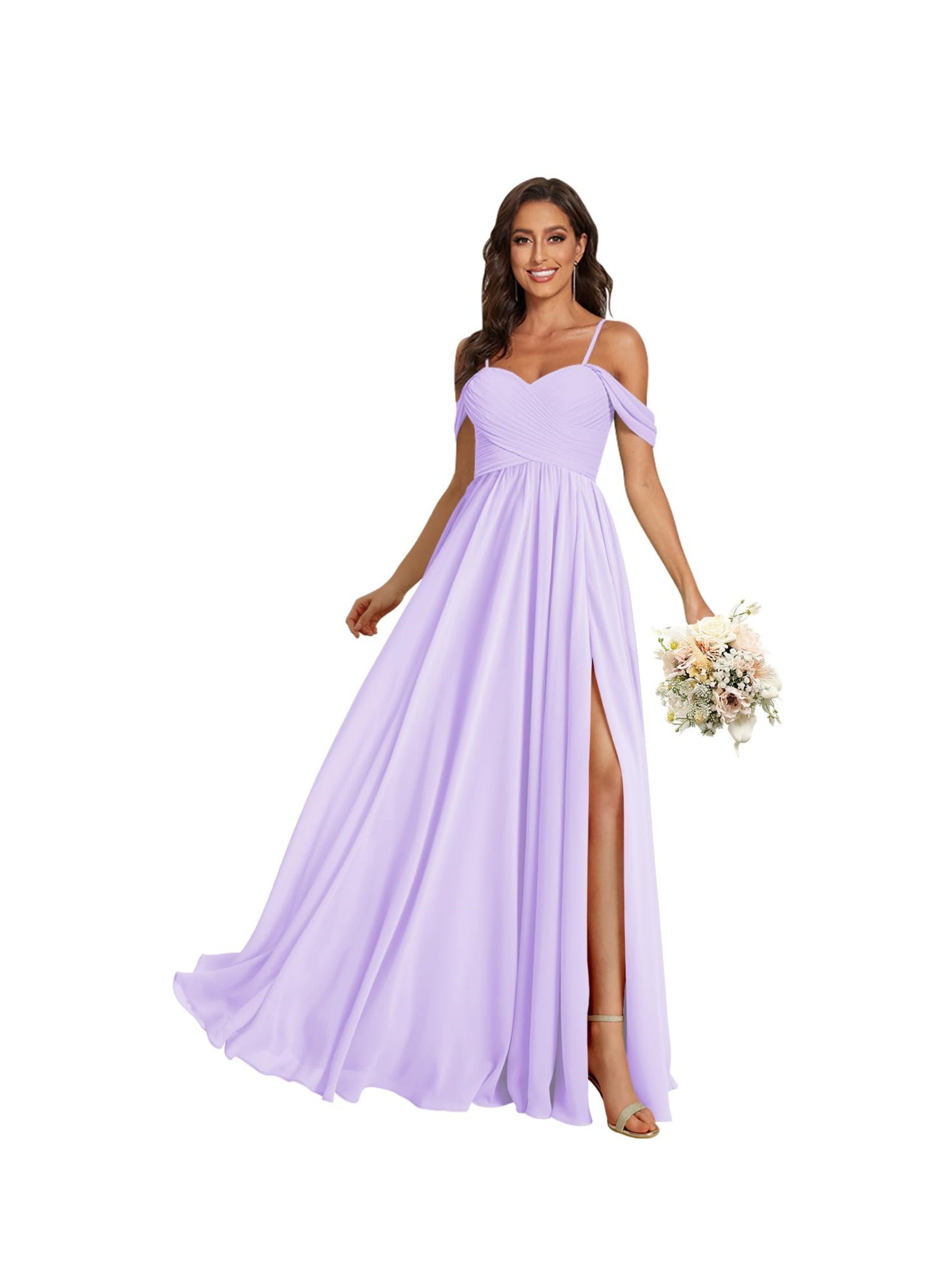 Sweetheart Off-Shoulder Floor-Length Chiffon Bridesmaid Dress with Pockets and Slit