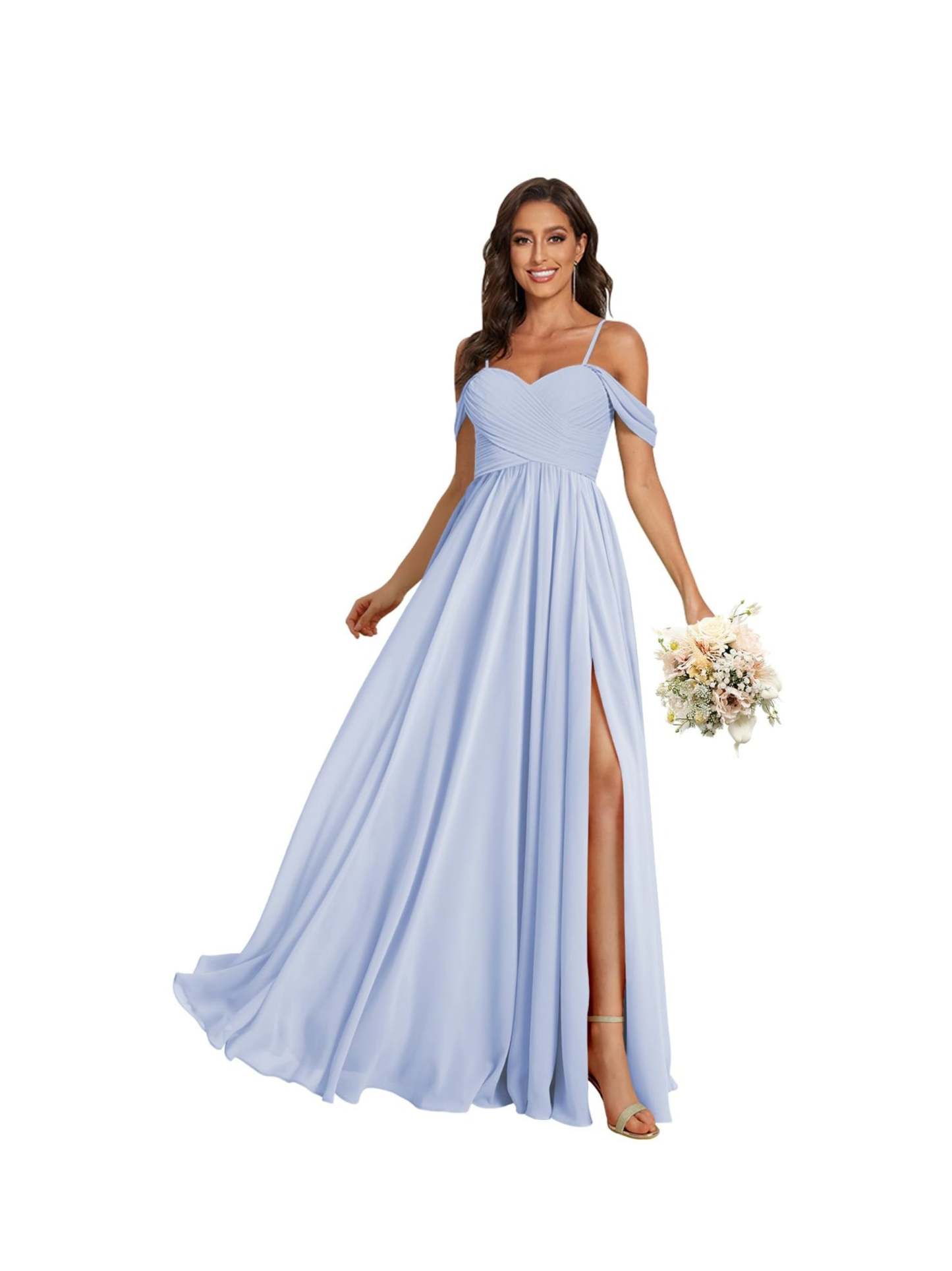 Sweetheart Off-Shoulder Floor-Length Chiffon Bridesmaid Dress with Pockets and Slit
