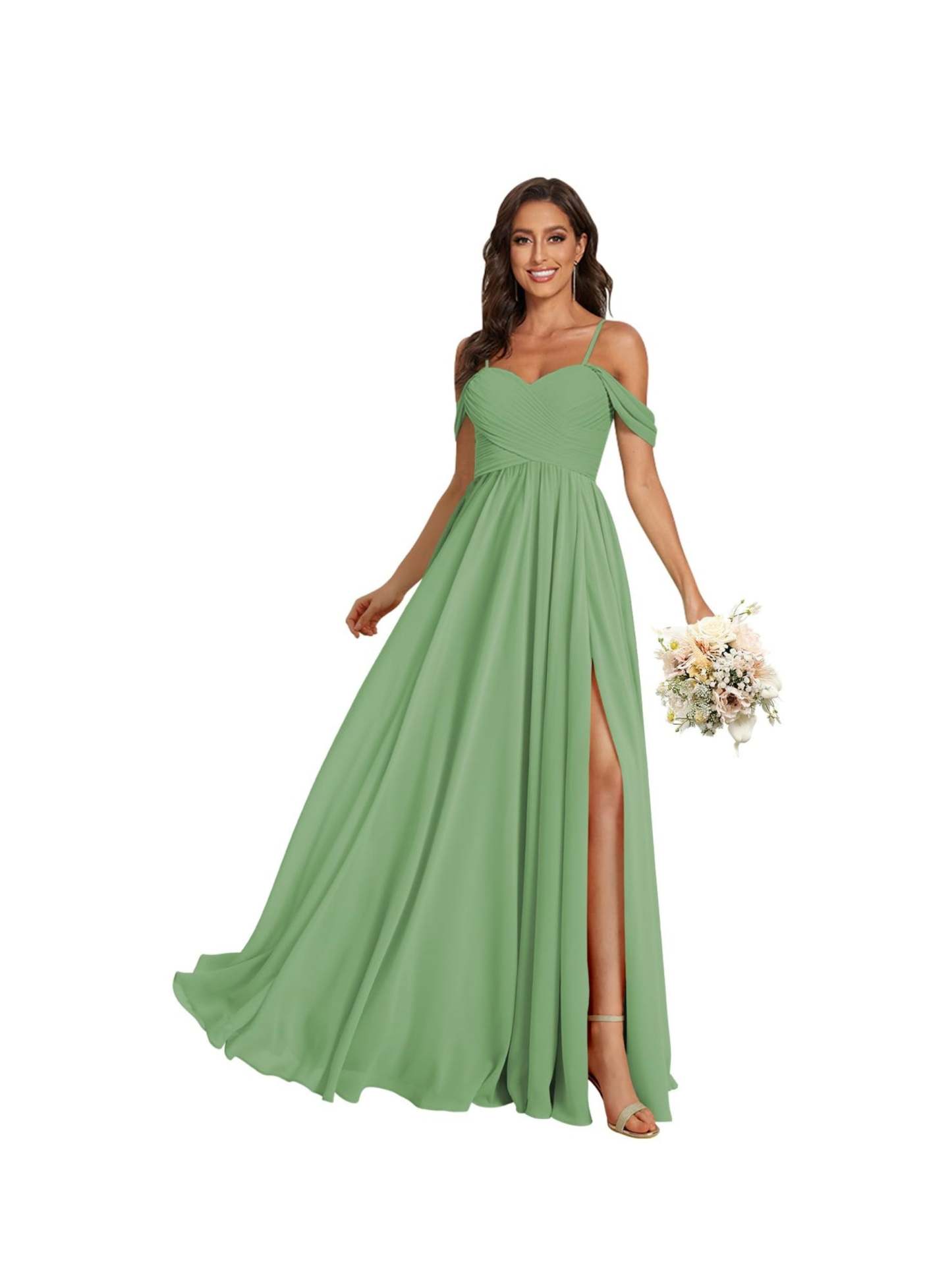 Sweetheart Off-Shoulder Floor-Length Chiffon Bridesmaid Dress with Pockets and Slit