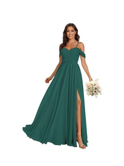 Sweetheart Off-Shoulder Floor-Length Chiffon Bridesmaid Dress with Pockets and Slit