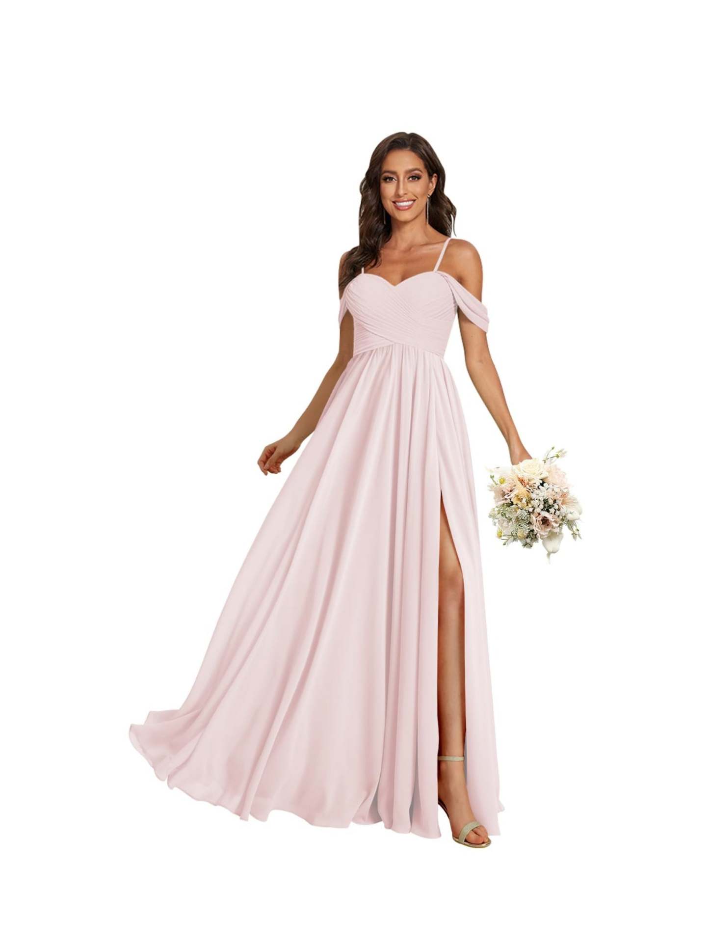 Sweetheart Off-Shoulder Floor-Length Chiffon Bridesmaid Dress with Pockets and Slit