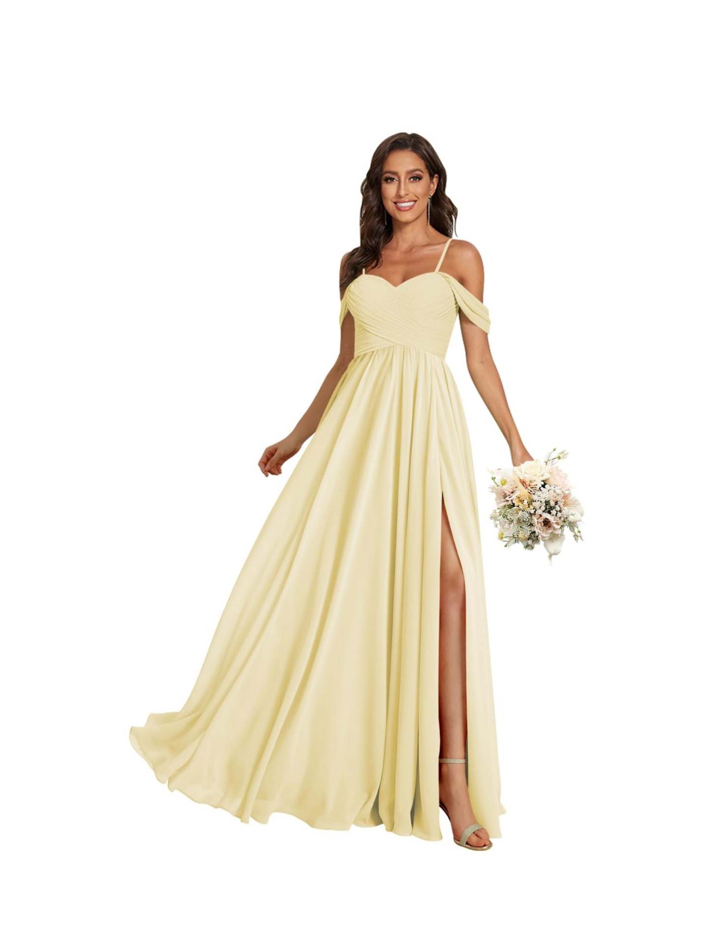Sweetheart Off-Shoulder Floor-Length Chiffon Bridesmaid Dress with Pockets and Slit