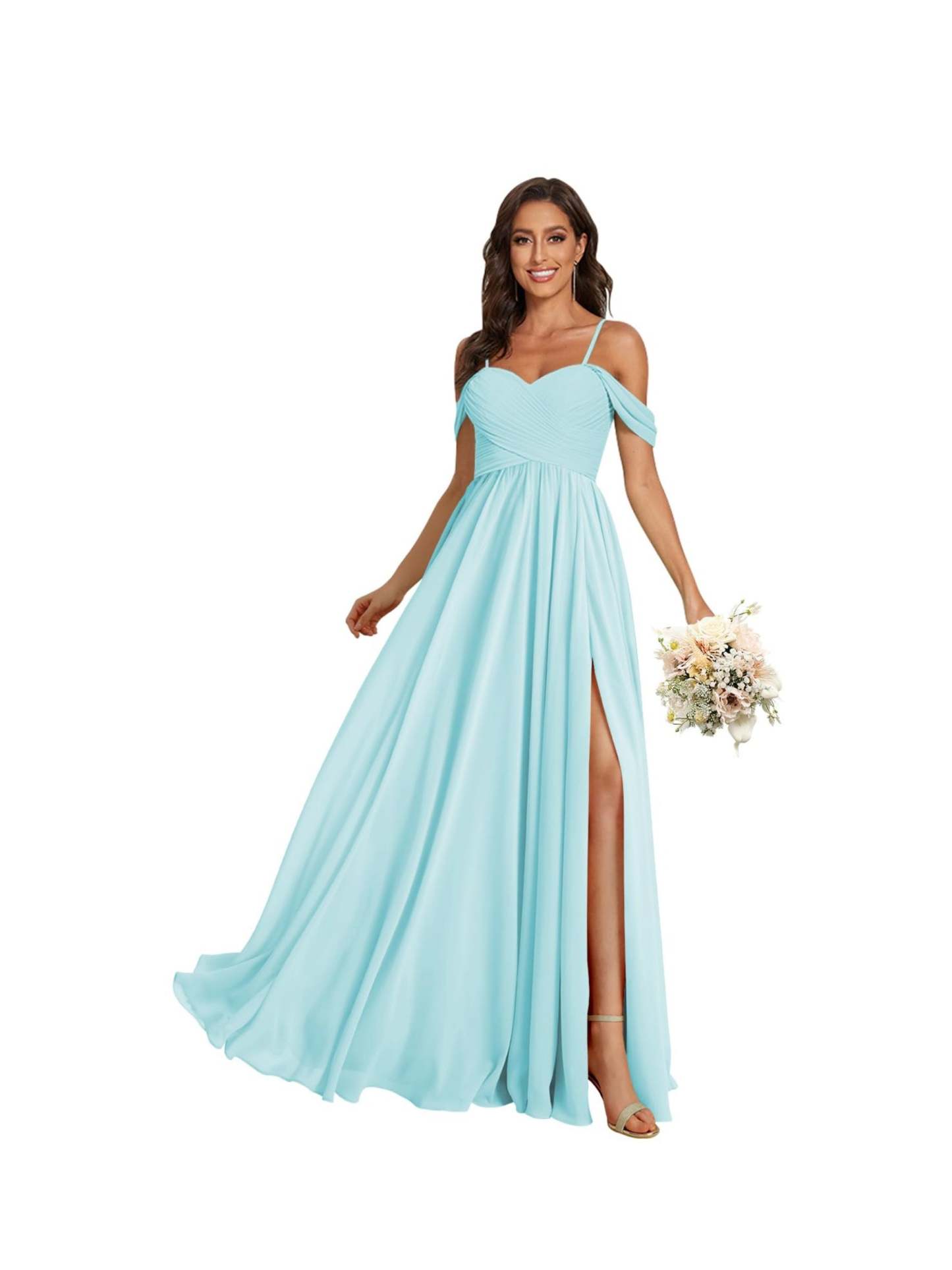 Sweetheart Off-Shoulder Floor-Length Chiffon Bridesmaid Dress with Pockets and Slit