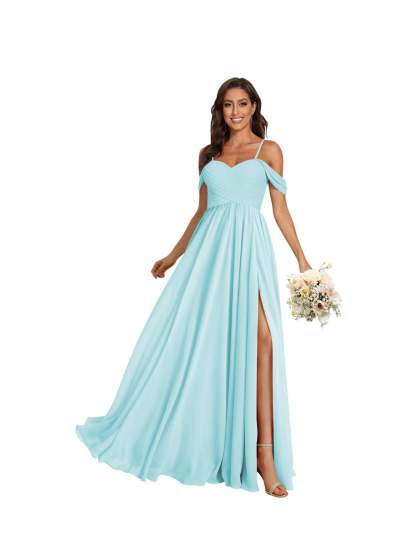 Sweetheart Off-Shoulder Floor-Length Chiffon Bridesmaid Dress with Pockets and Slit