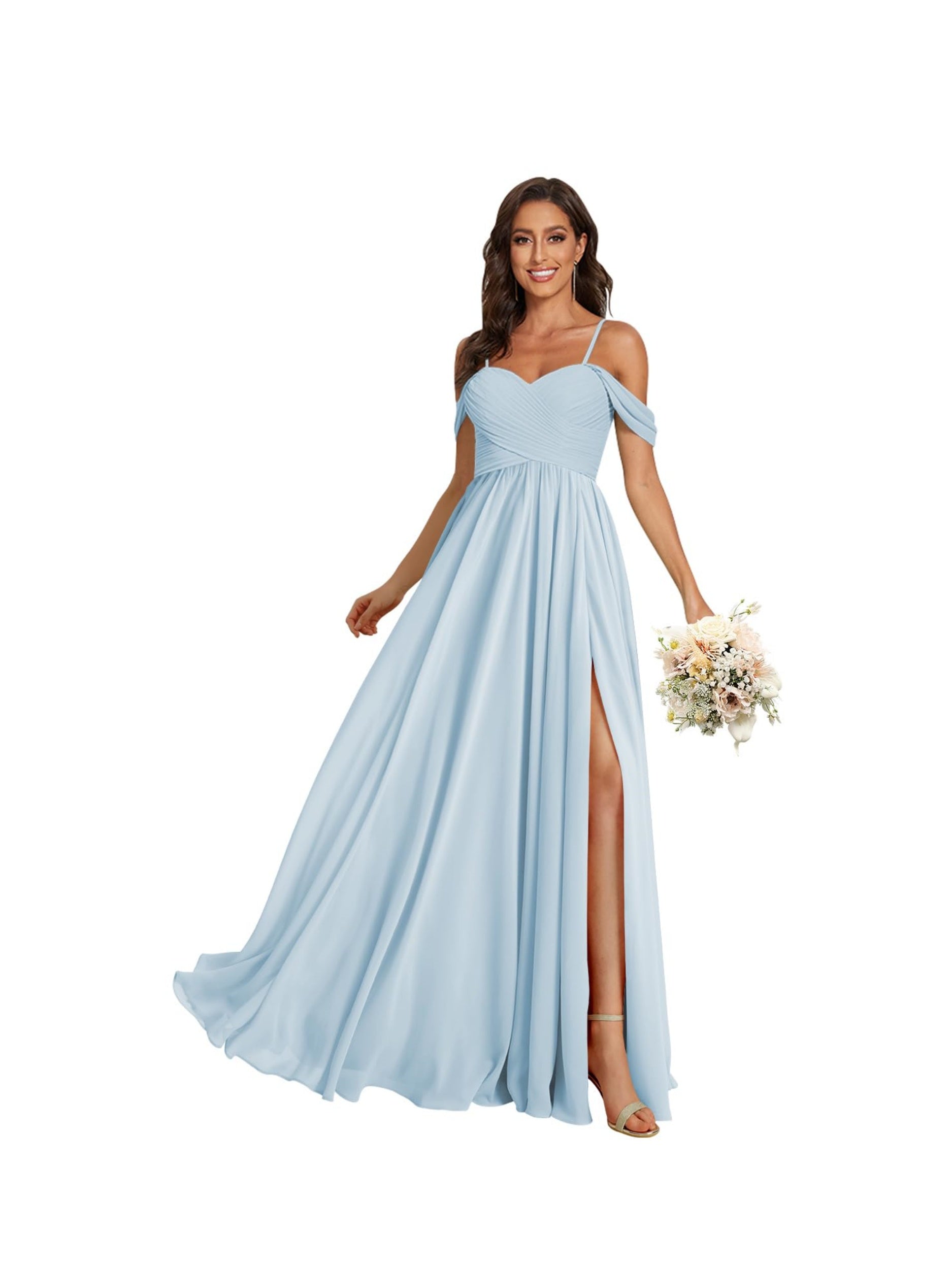 Sweetheart Off-Shoulder Floor-Length Chiffon Bridesmaid Dress with Pockets and Slit