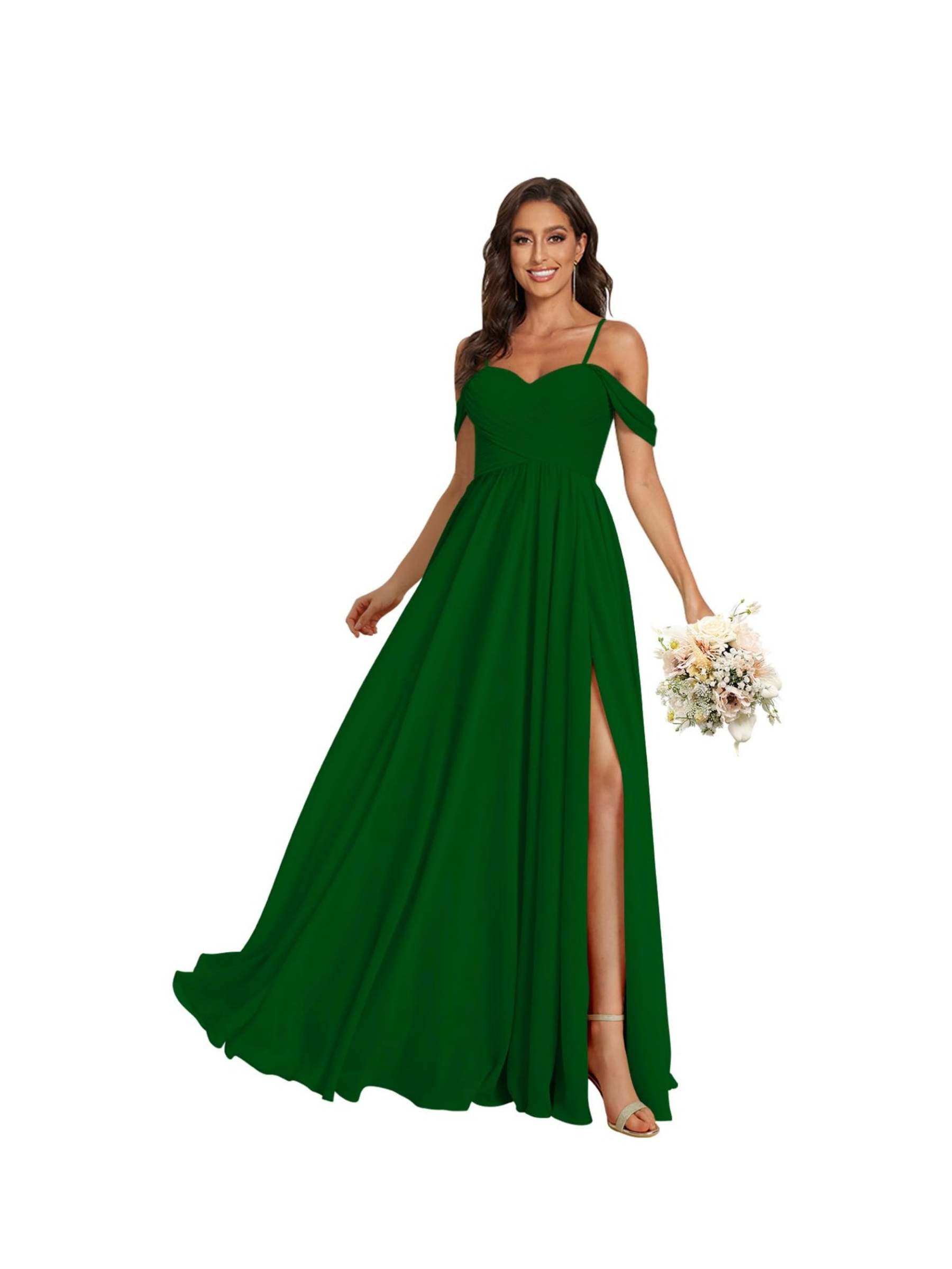 Sweetheart Off-Shoulder Floor-Length Chiffon Bridesmaid Dress with Pockets and Slit