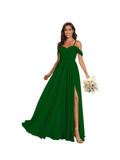 Sweetheart Off-Shoulder Floor-Length Chiffon Bridesmaid Dress with Pockets and Slit