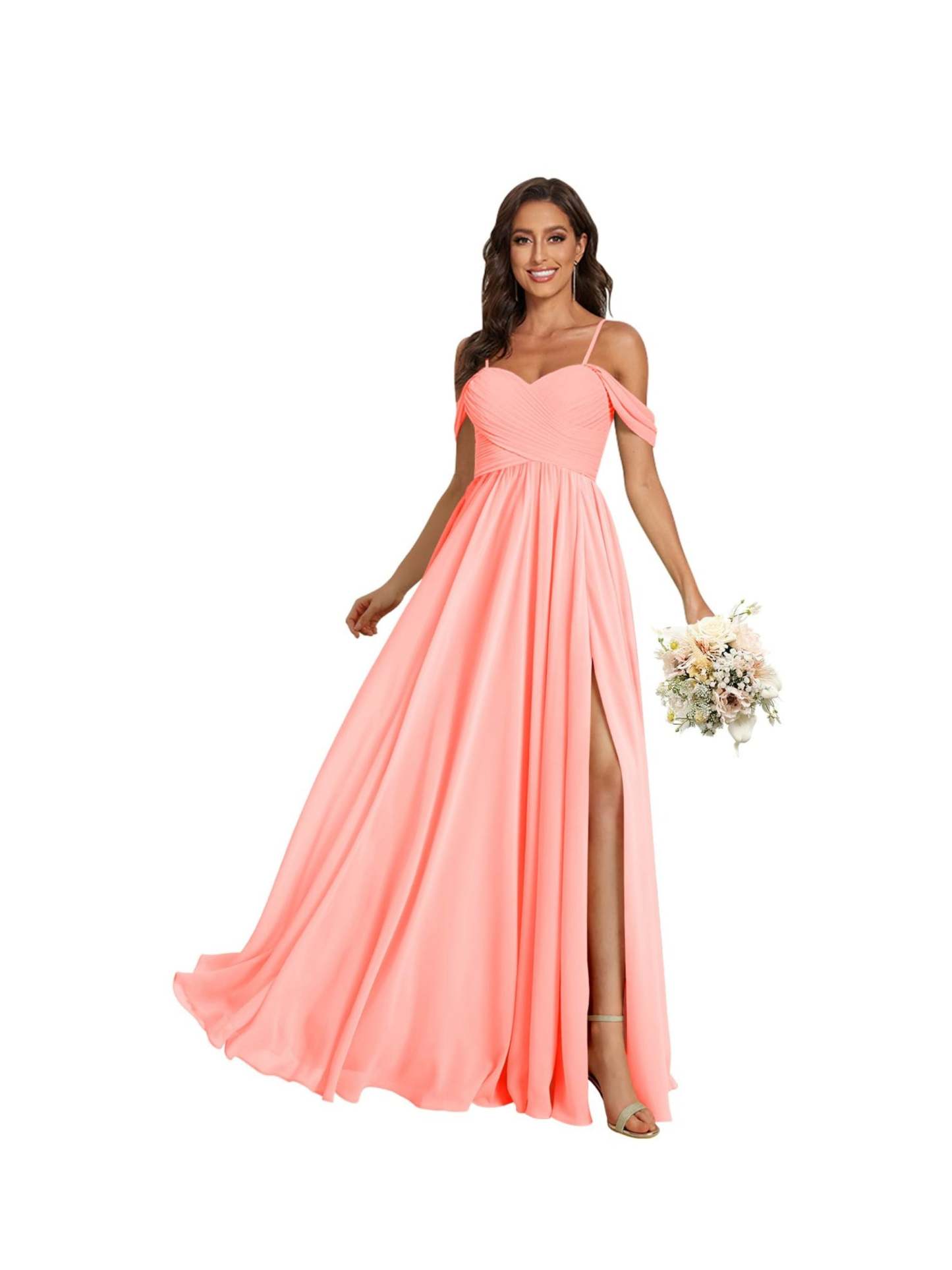 Sweetheart Off-Shoulder Floor-Length Chiffon Bridesmaid Dress with Pockets and Slit
