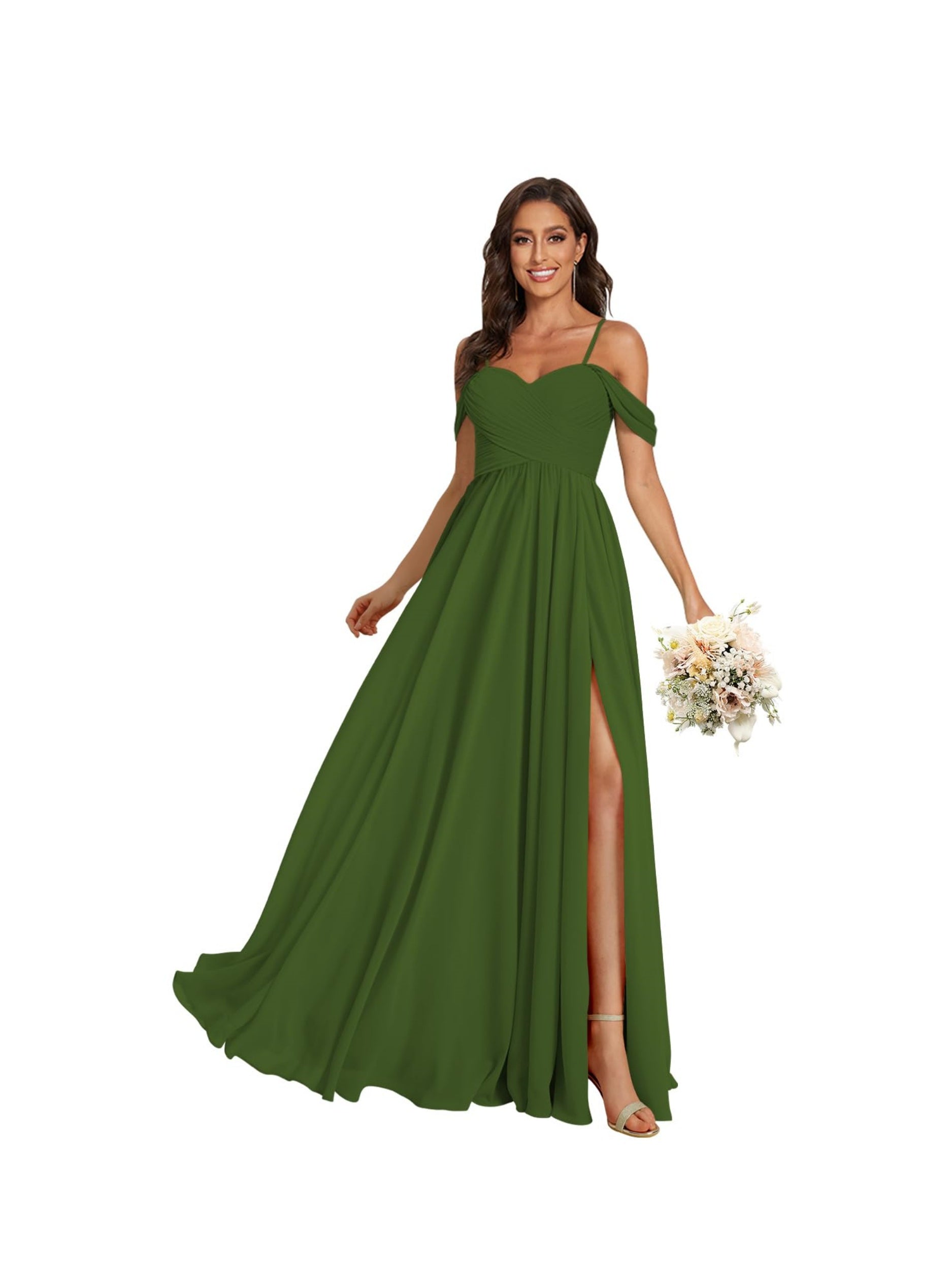 Sweetheart Off-Shoulder Floor-Length Chiffon Bridesmaid Dress with Pockets and Slit