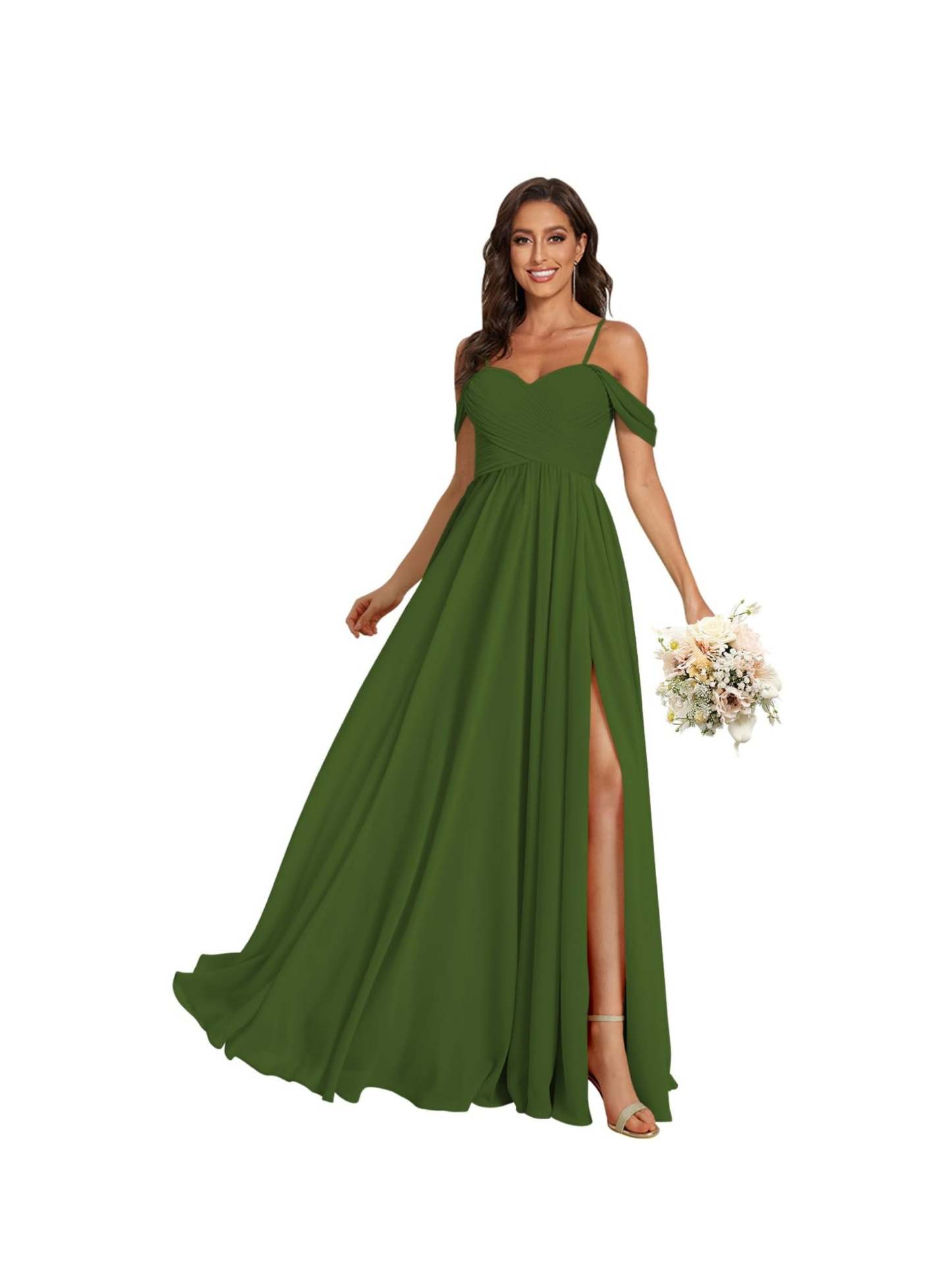 Sweetheart Off-Shoulder Floor-Length Chiffon Bridesmaid Dress with Pockets and Slit