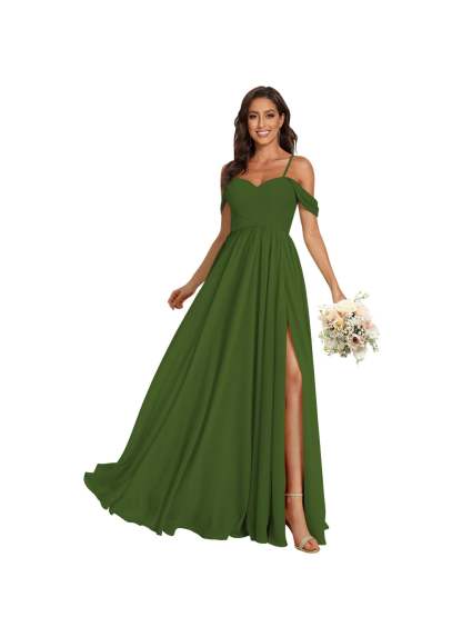 Sweetheart Off-Shoulder Floor-Length Chiffon Bridesmaid Dress with Pockets and Slit