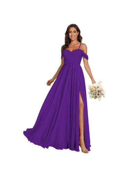 Sweetheart Off-Shoulder Floor-Length Chiffon Bridesmaid Dress with Pockets and Slit
