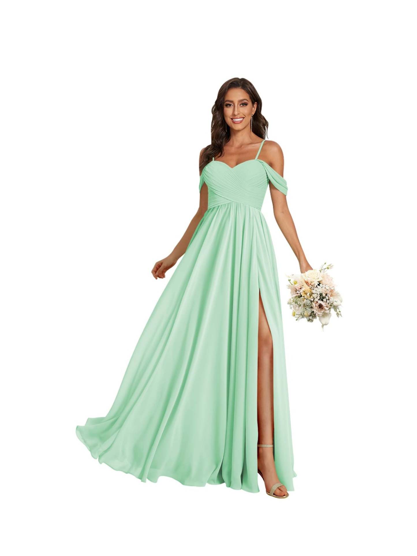 Sweetheart Off-Shoulder Floor-Length Chiffon Bridesmaid Dress with Pockets and Slit