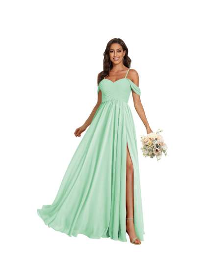 Sweetheart Off-Shoulder Floor-Length Chiffon Bridesmaid Dress with Pockets and Slit