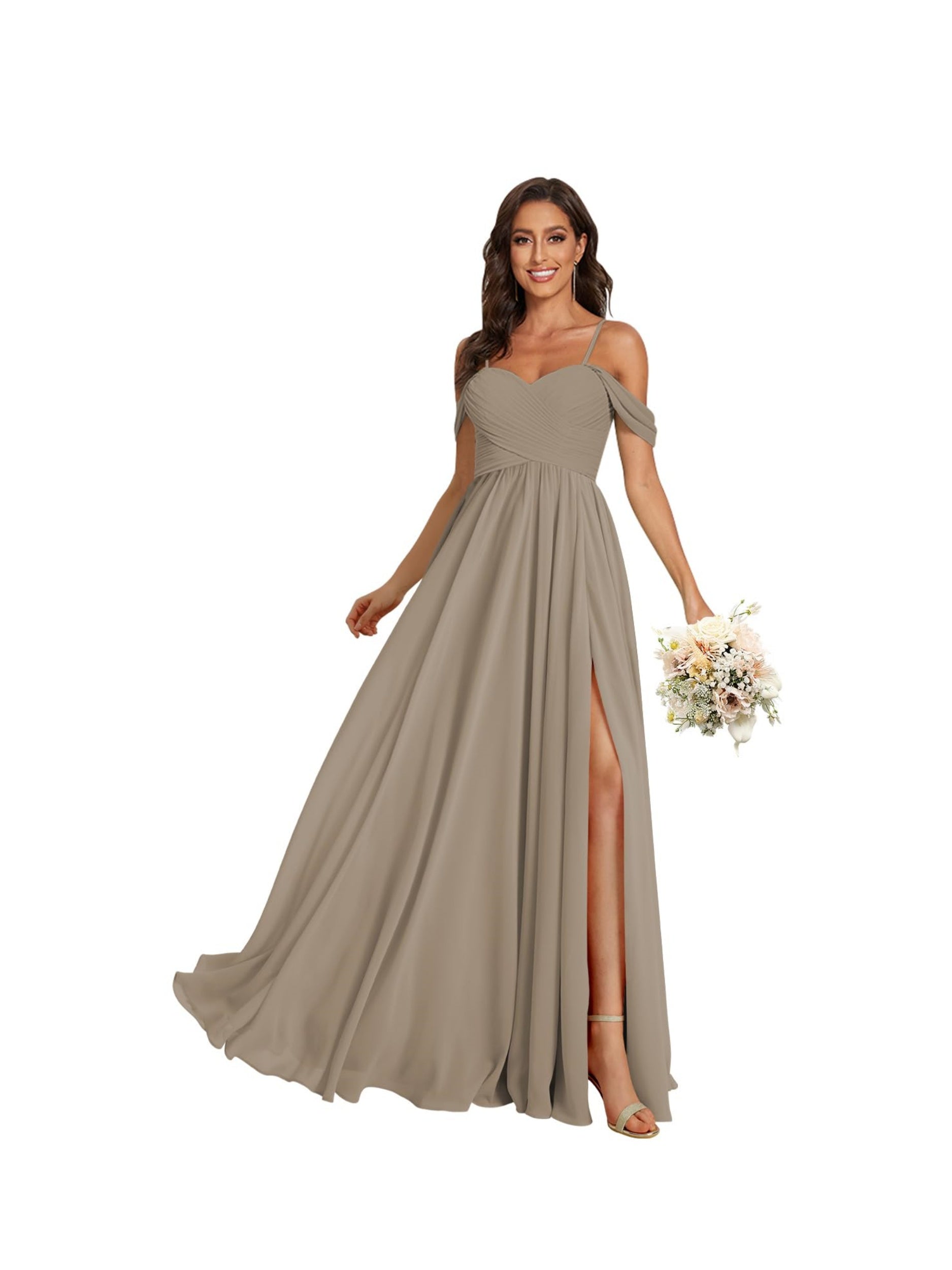 Sweetheart Off-Shoulder Floor-Length Chiffon Bridesmaid Dress with Pockets and Slit