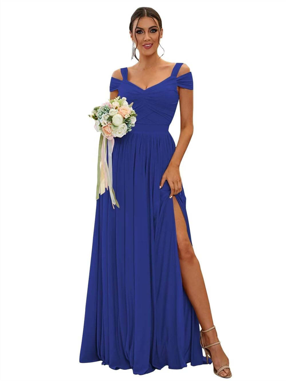 Floor-length Chiffon Bridesmaid Dresses with Ruffles – Off-the-shoulder A-line/Princess Sleeveless